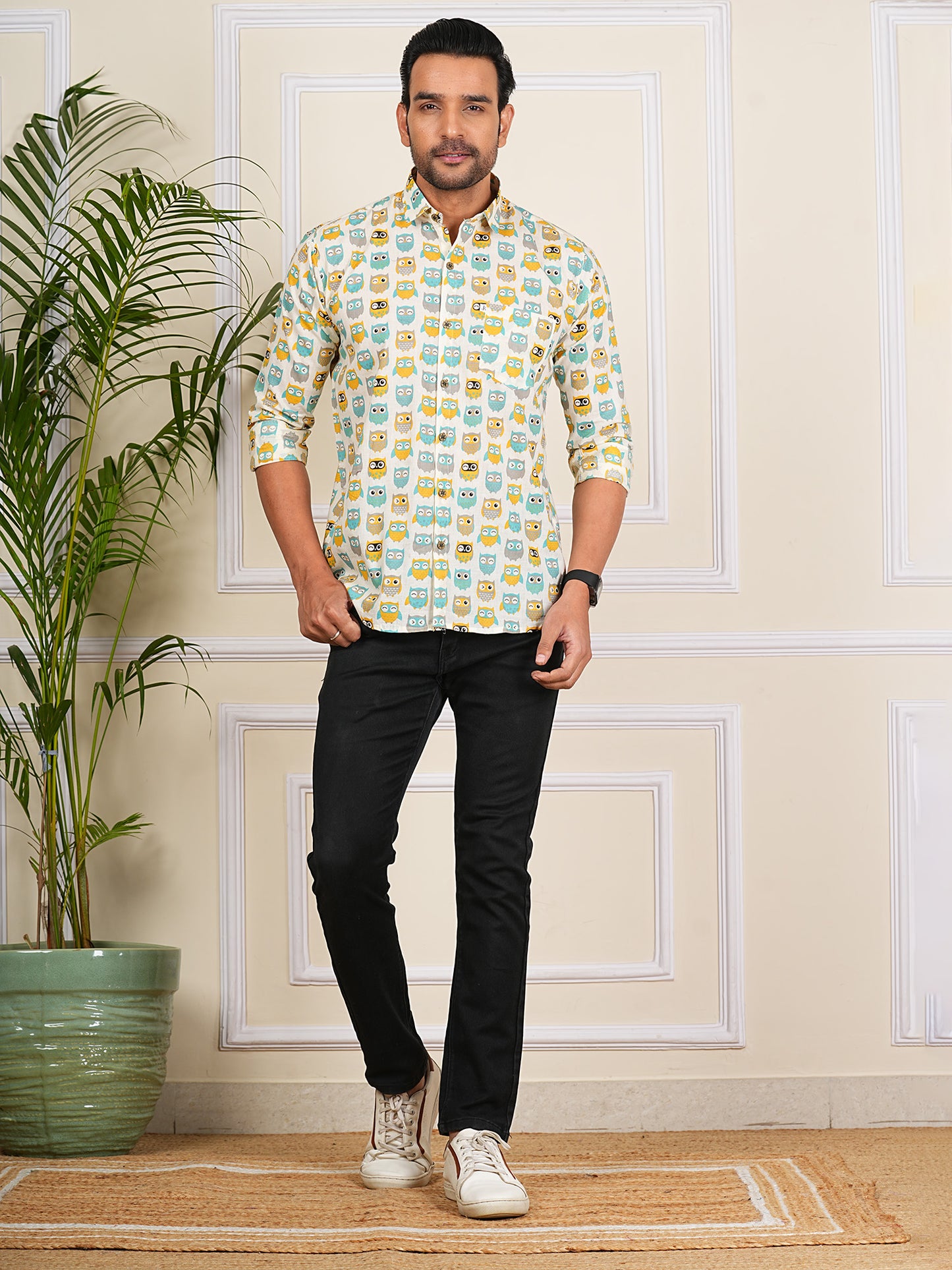 Multi color Owl Printed Full Sleeves Shirt