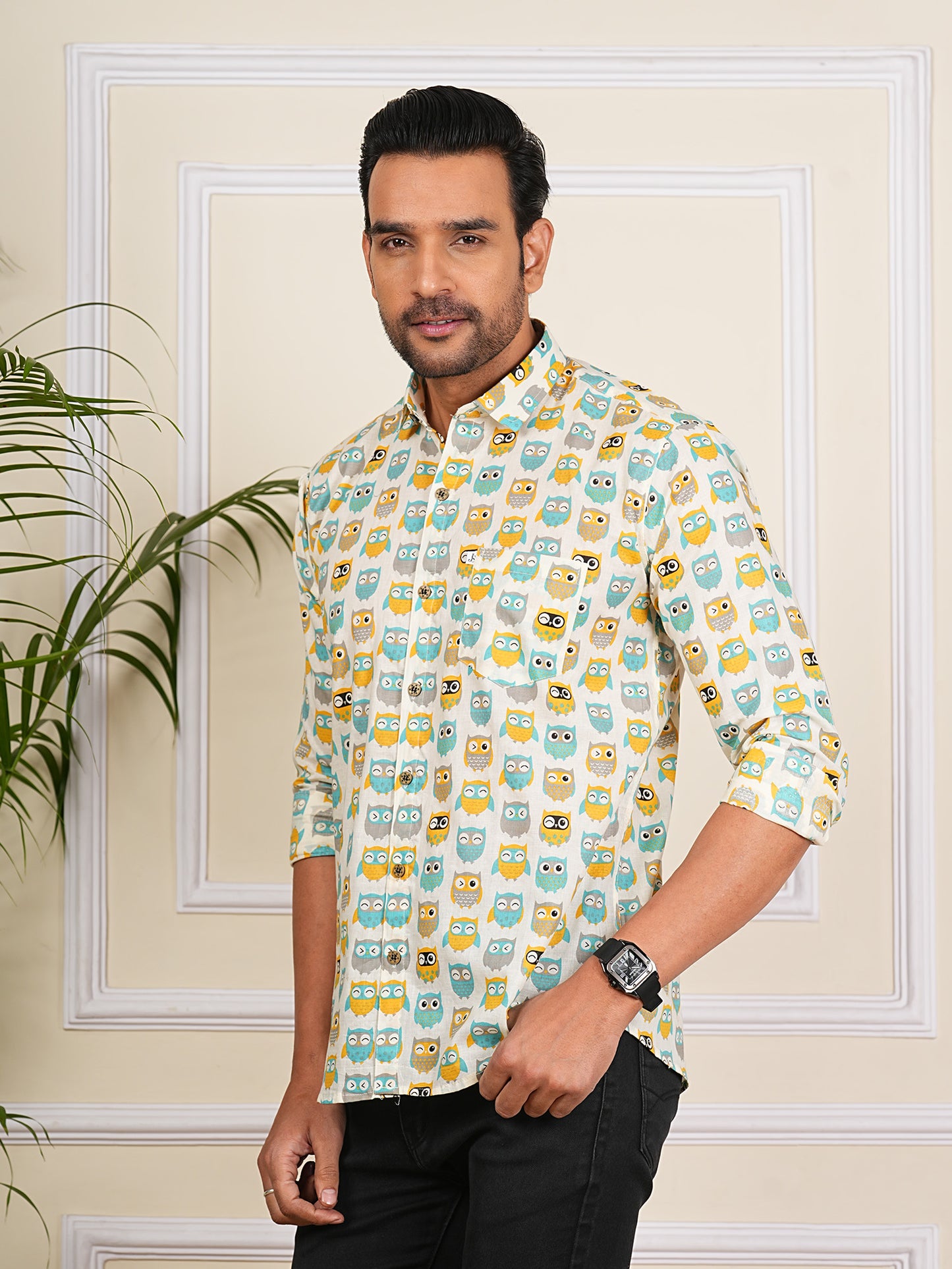 Multi color Owl Printed Full Sleeves Shirt