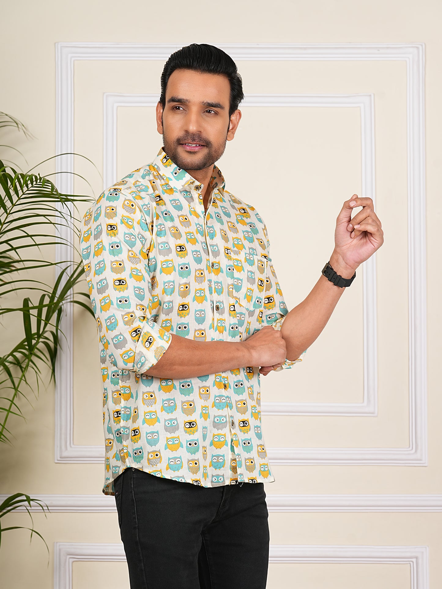 Multi color Owl Printed Full Sleeves Shirt