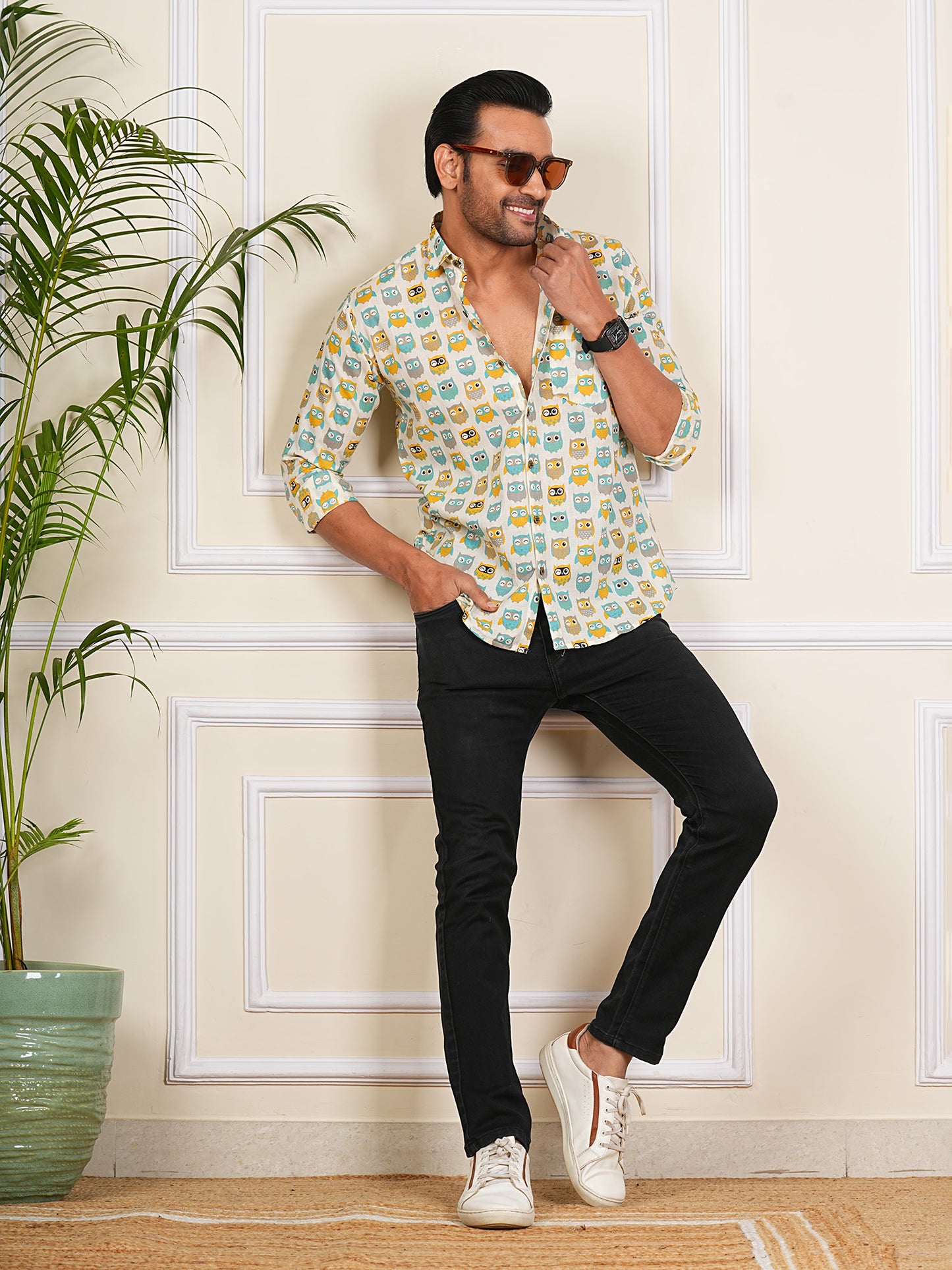 Multi color Owl Printed Full Sleeves Shirt