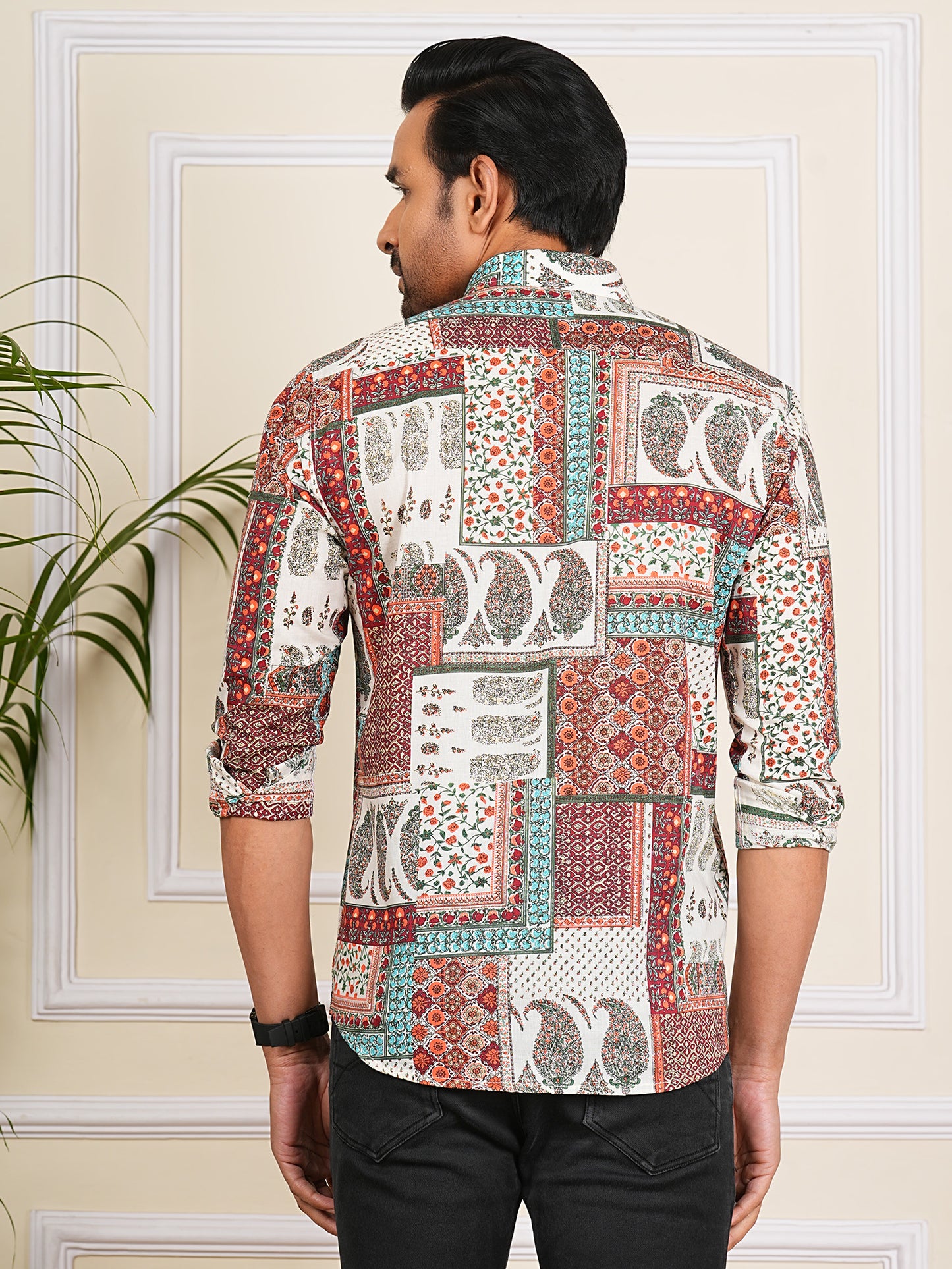Multicolor Patch Printed Full Sleeves Shirt For Men