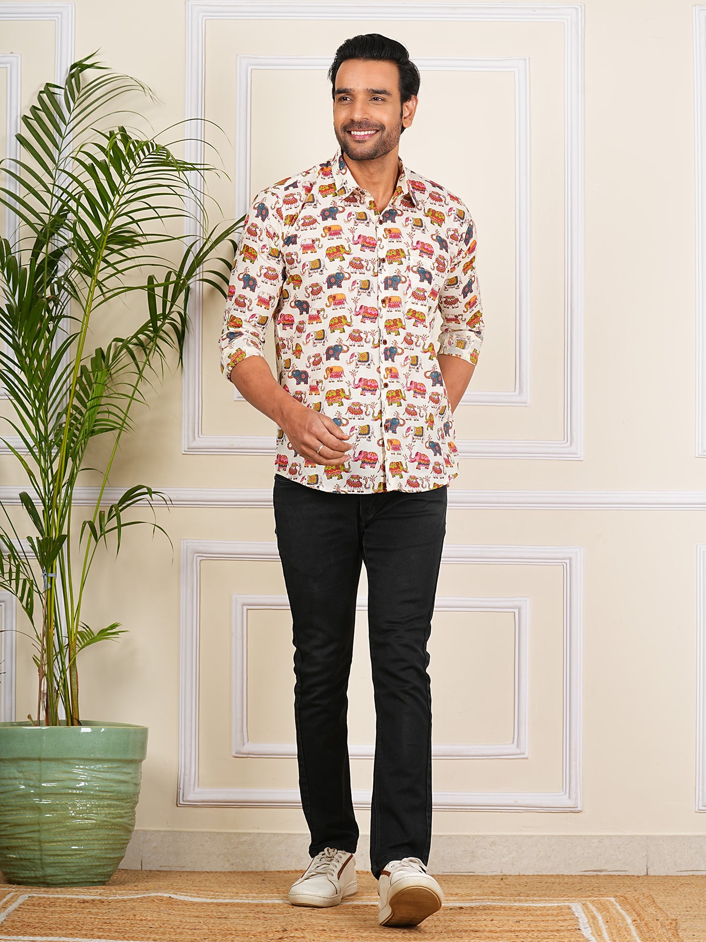 Multicolor elephant Printed Full Sleeves Shirt For Men