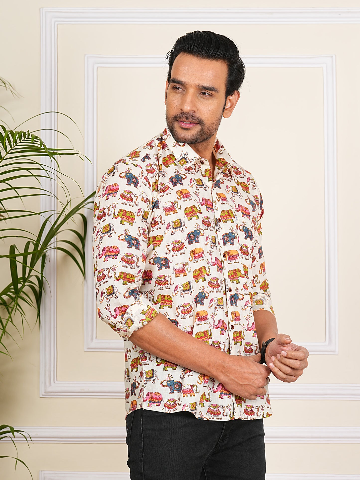 Multicolor elephant Printed Full Sleeves Shirt For Men