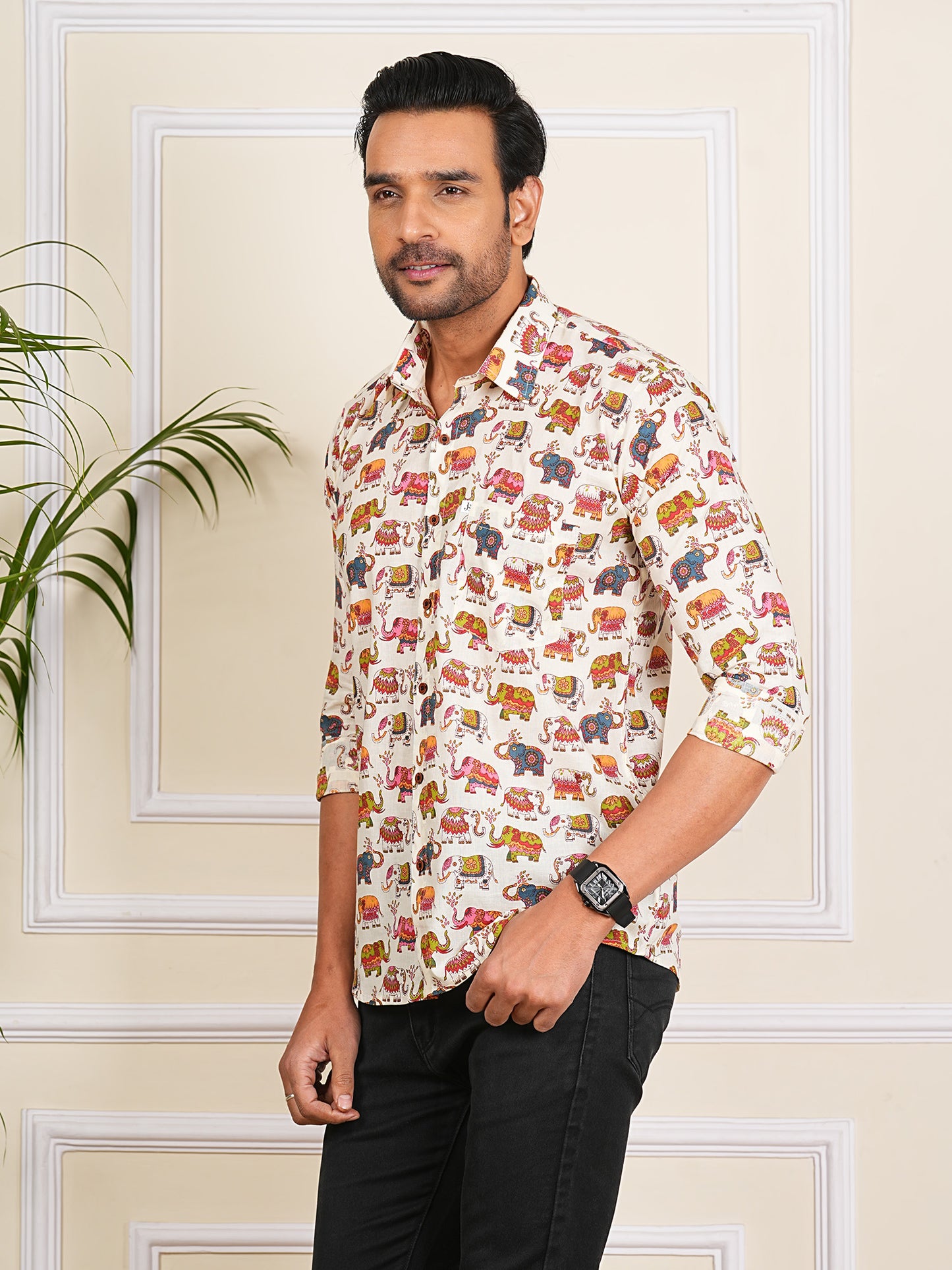 Multicolor elephant Printed Full Sleeves Shirt For Men