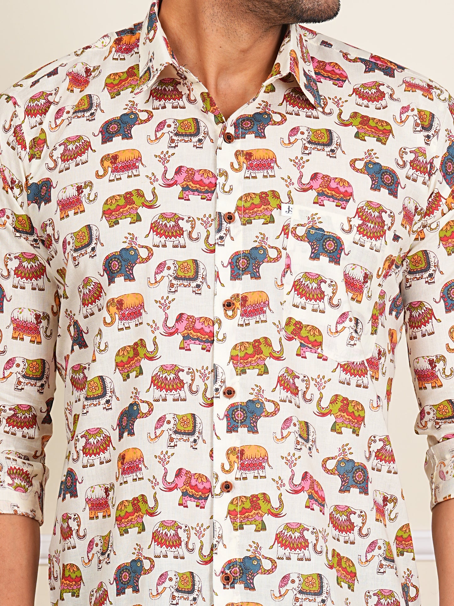 Multicolor elephant Printed Full Sleeves Shirt For Men