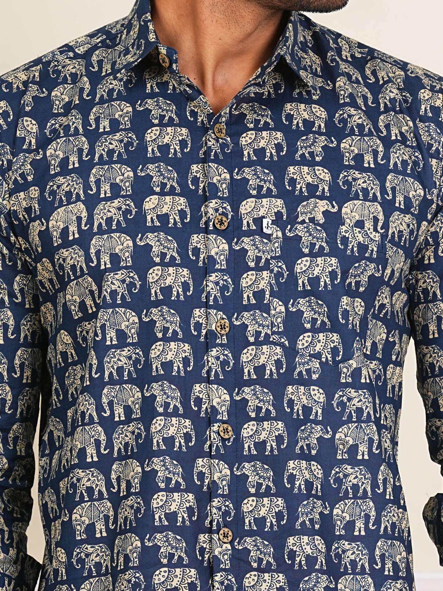 Blue and White elephant Printed Full Sleeves Shirt For Men
