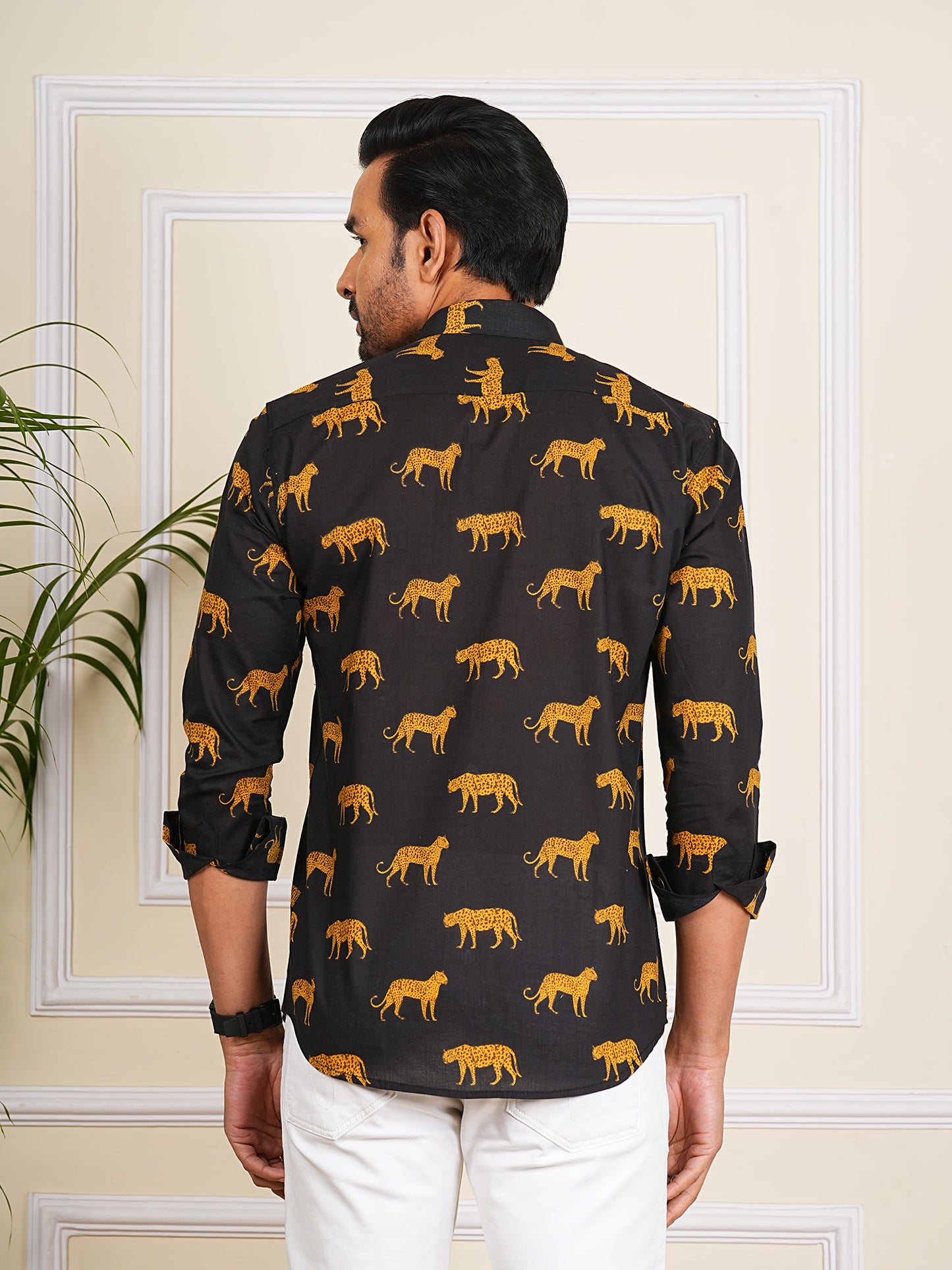 Black And Yellow Tiger Printed Full Sleeves Shirt For Men