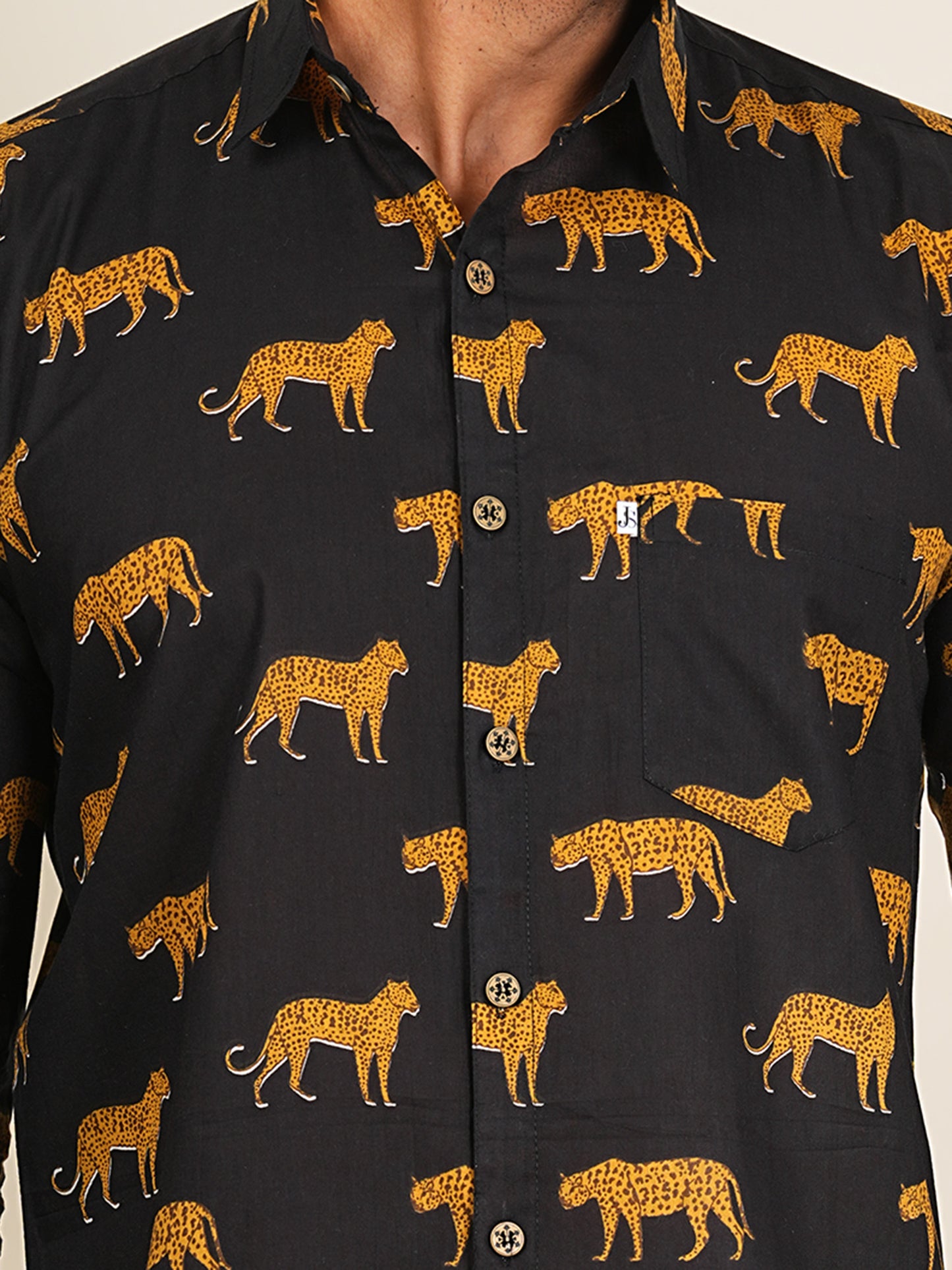 Black And Yellow Tiger Printed Full Sleeves Shirt For Men