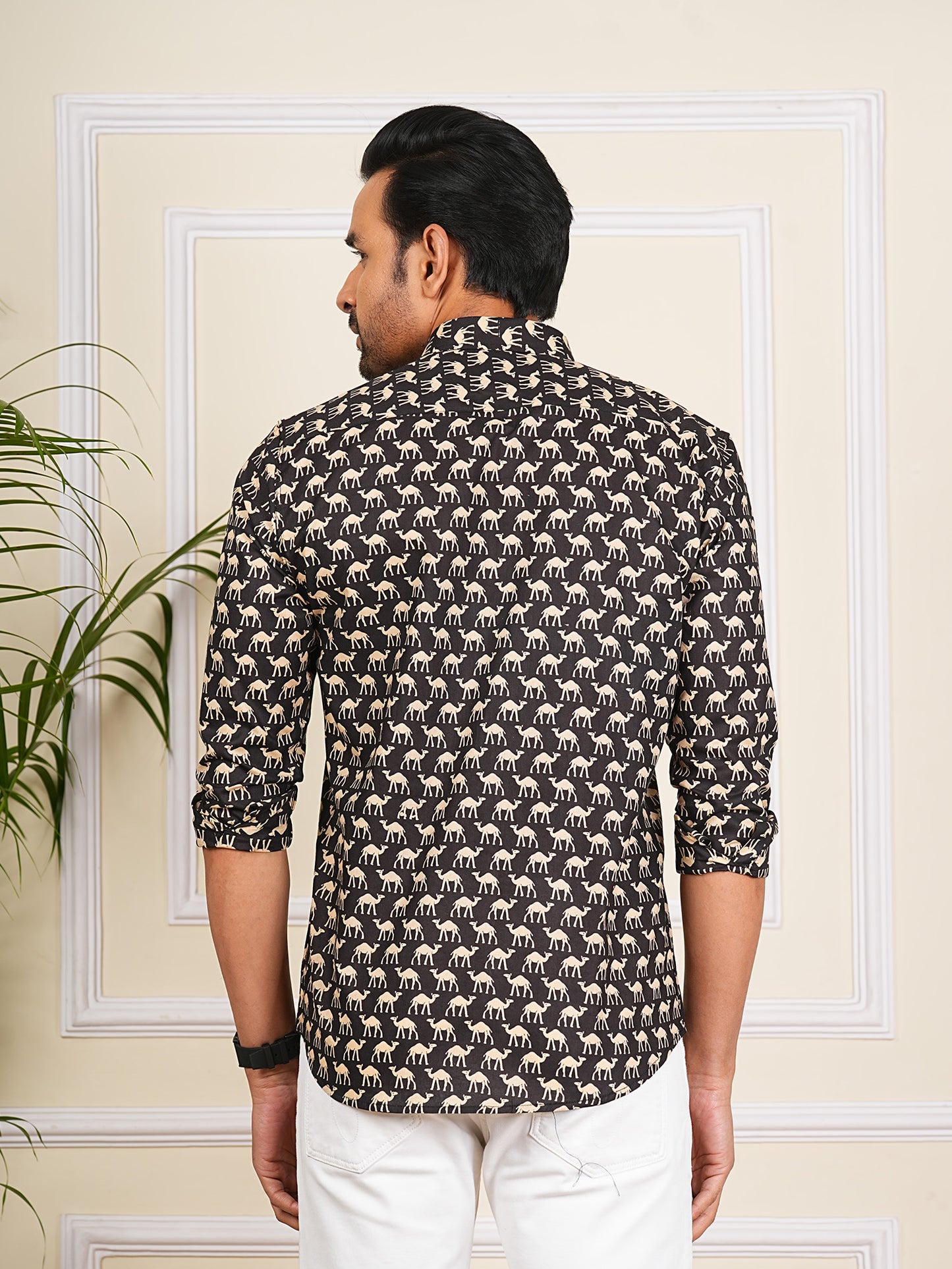 Black and white camel Printed Full Sleeves Shirt For Men