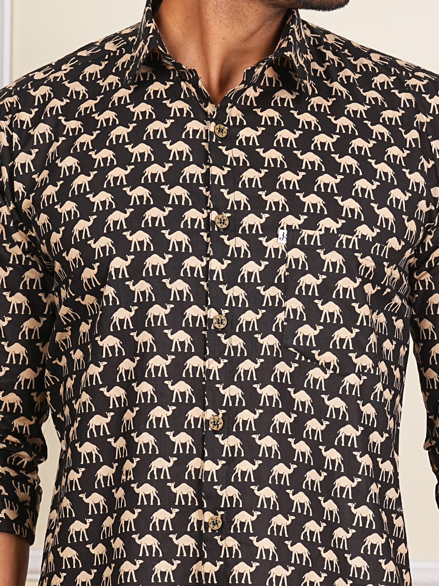 Black and white camel Printed Full Sleeves Shirt For Men