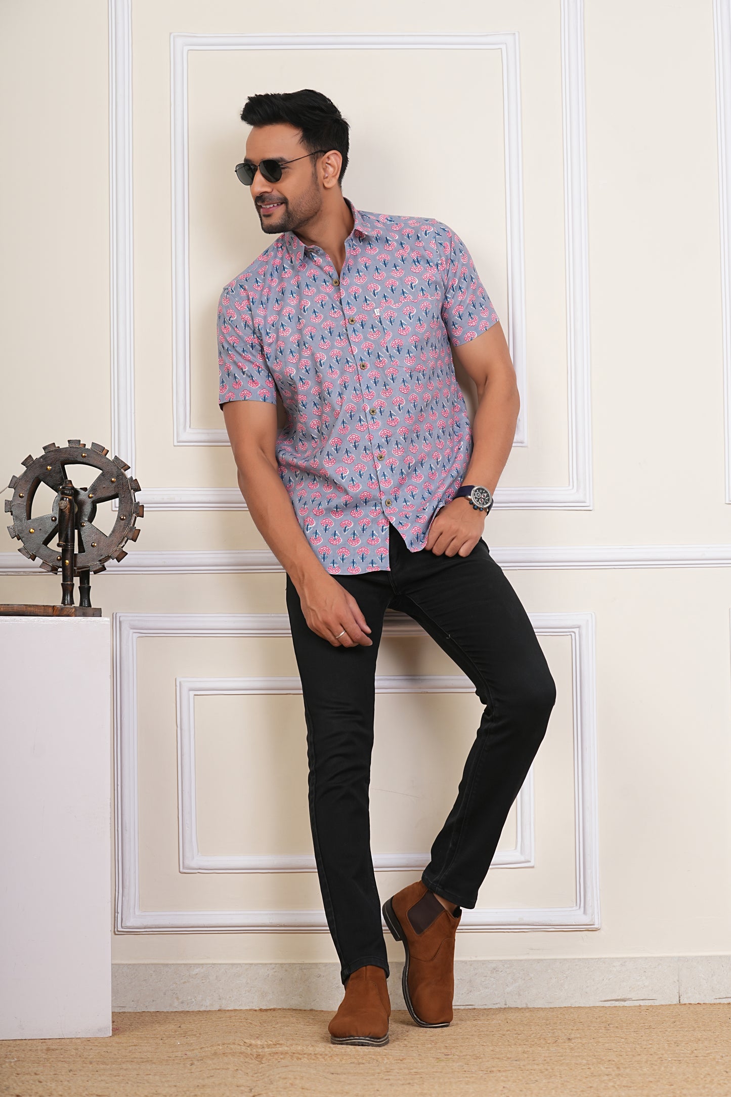 Booti Printed Breezy Feel Plus Size Half Sleeves Shirts for Men's