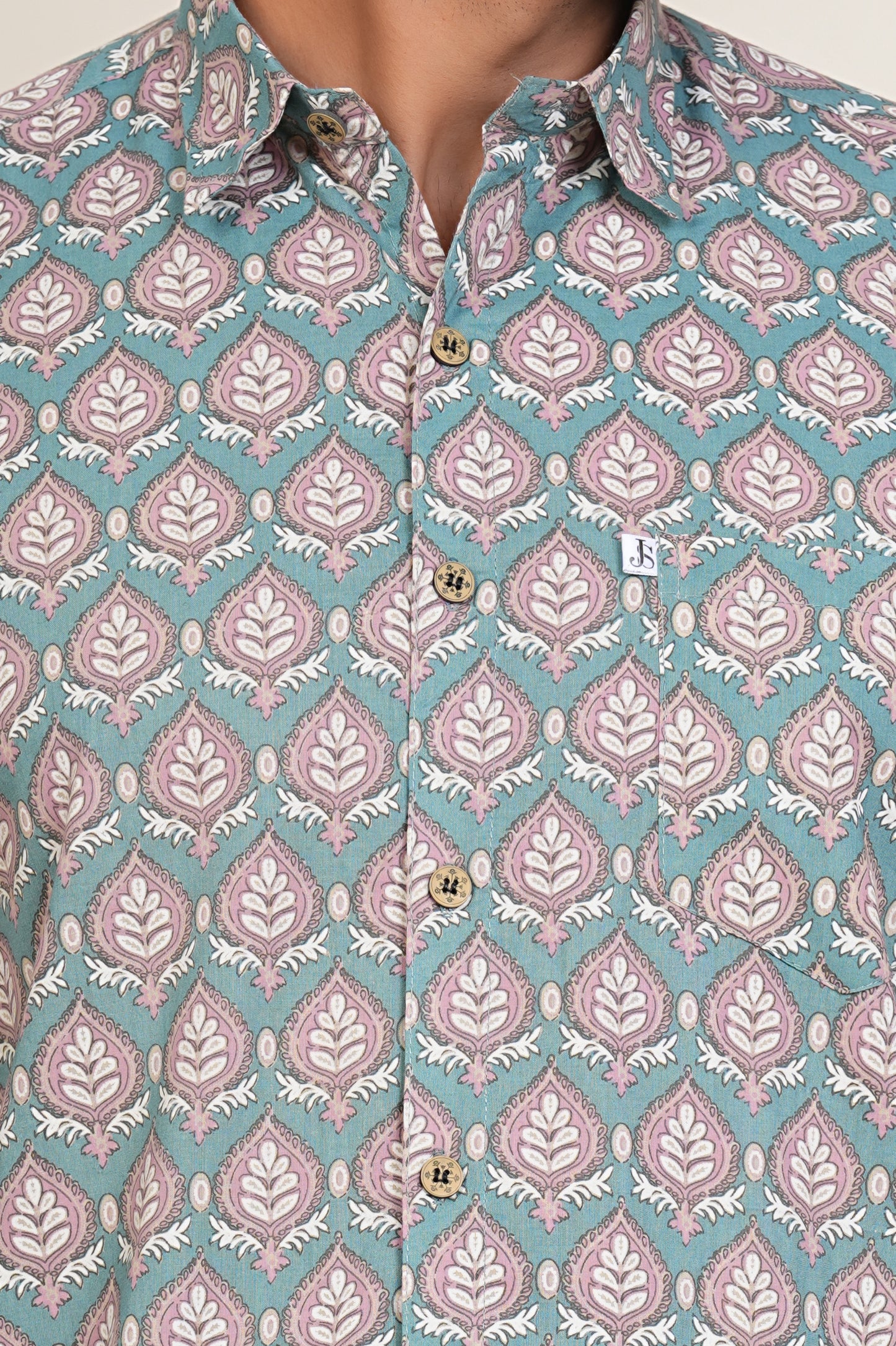 Pastel Cyan Block Printed Plus Size Half Sleeves Shirts for Men's