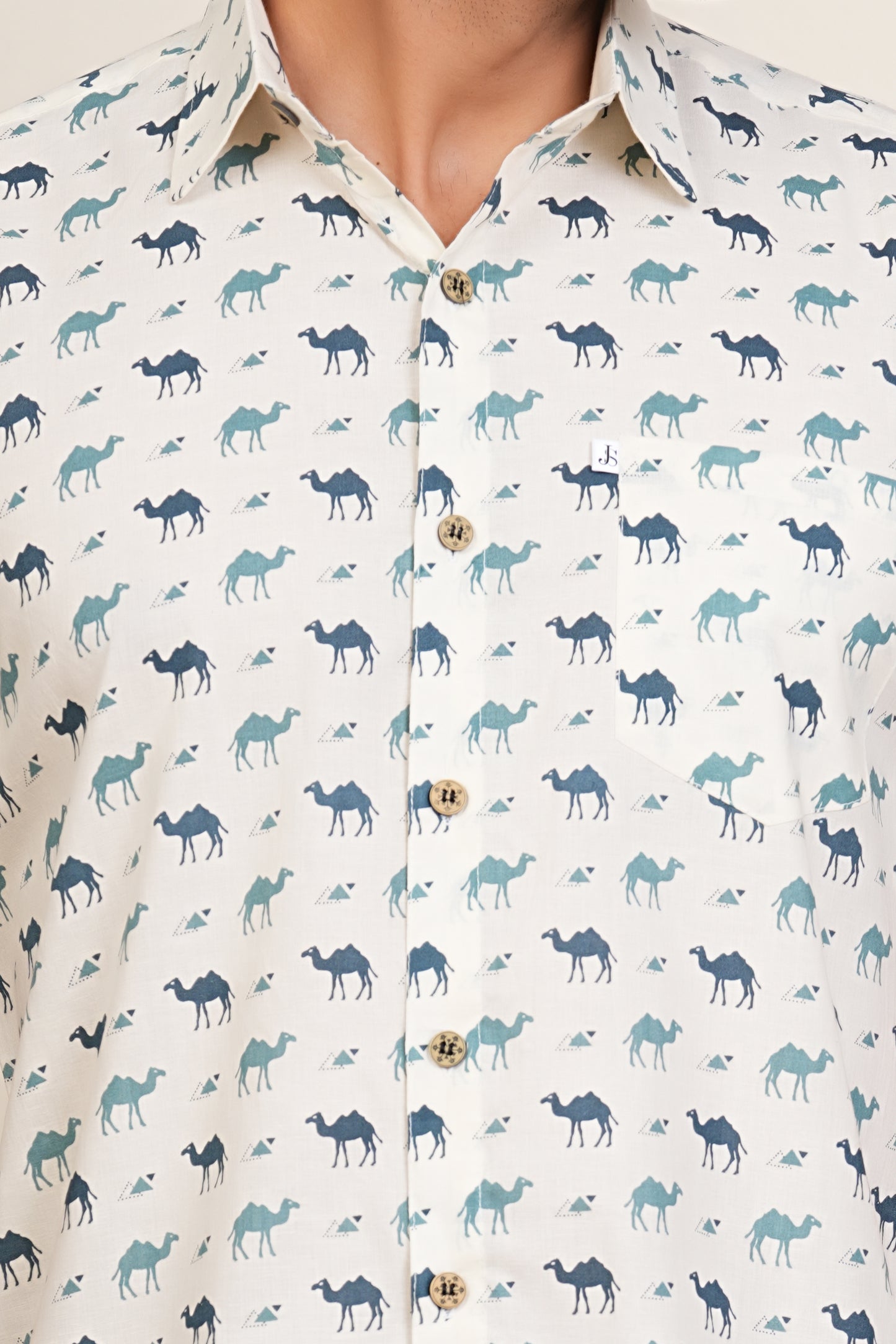 Blue And White Camel Mens Half Sleeves Cotton Shirt
