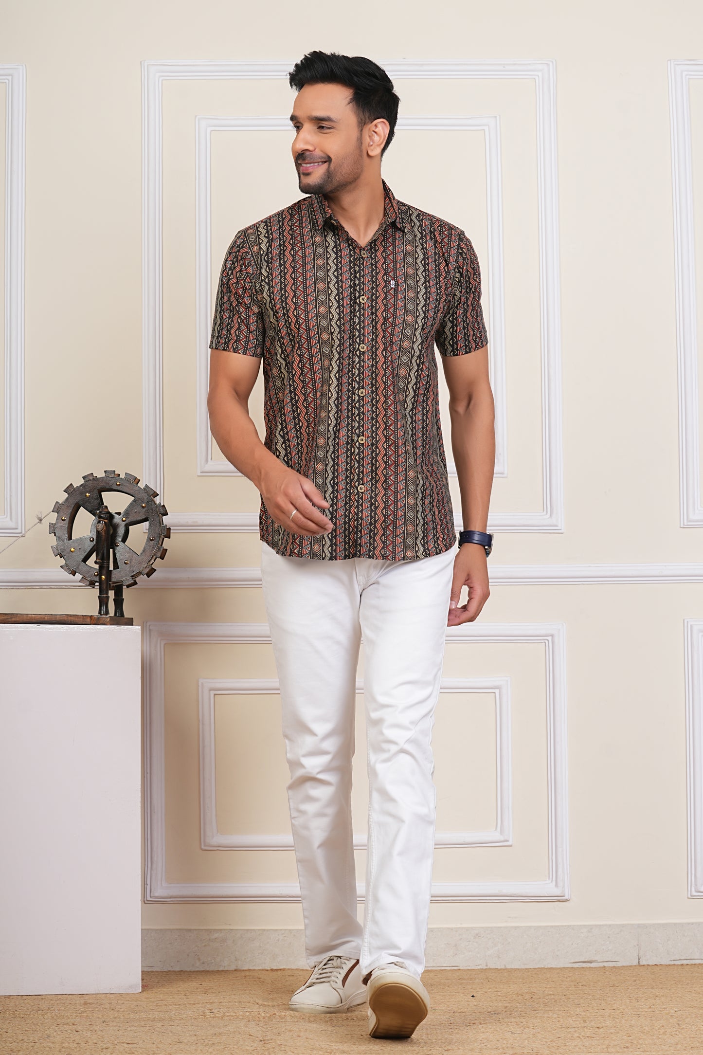 Midnight Black Tribe Plus Size Mens Half Sleeves Cotton Shirt