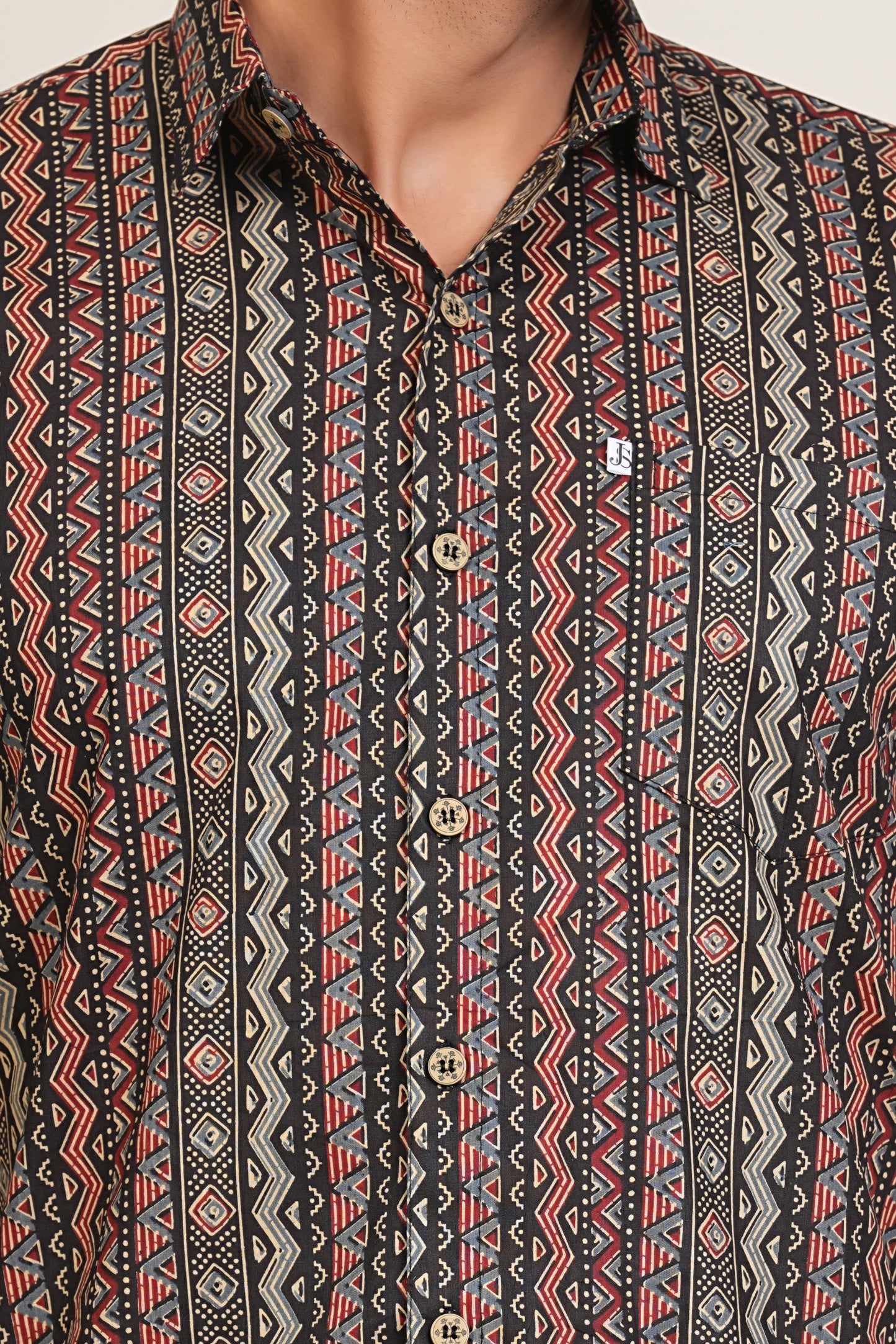 Midnight Black Tribe Mens Half Sleeves Cotton Shirt