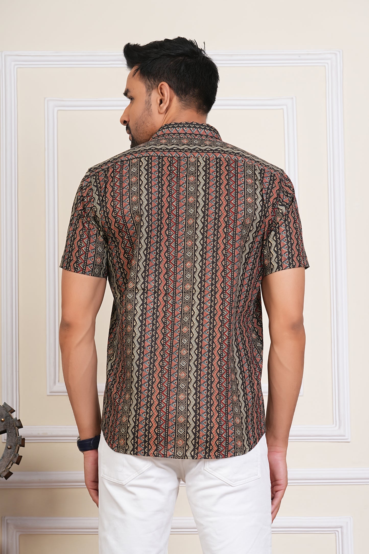 Midnight Black Tribe Mens Half Sleeves Cotton Shirt