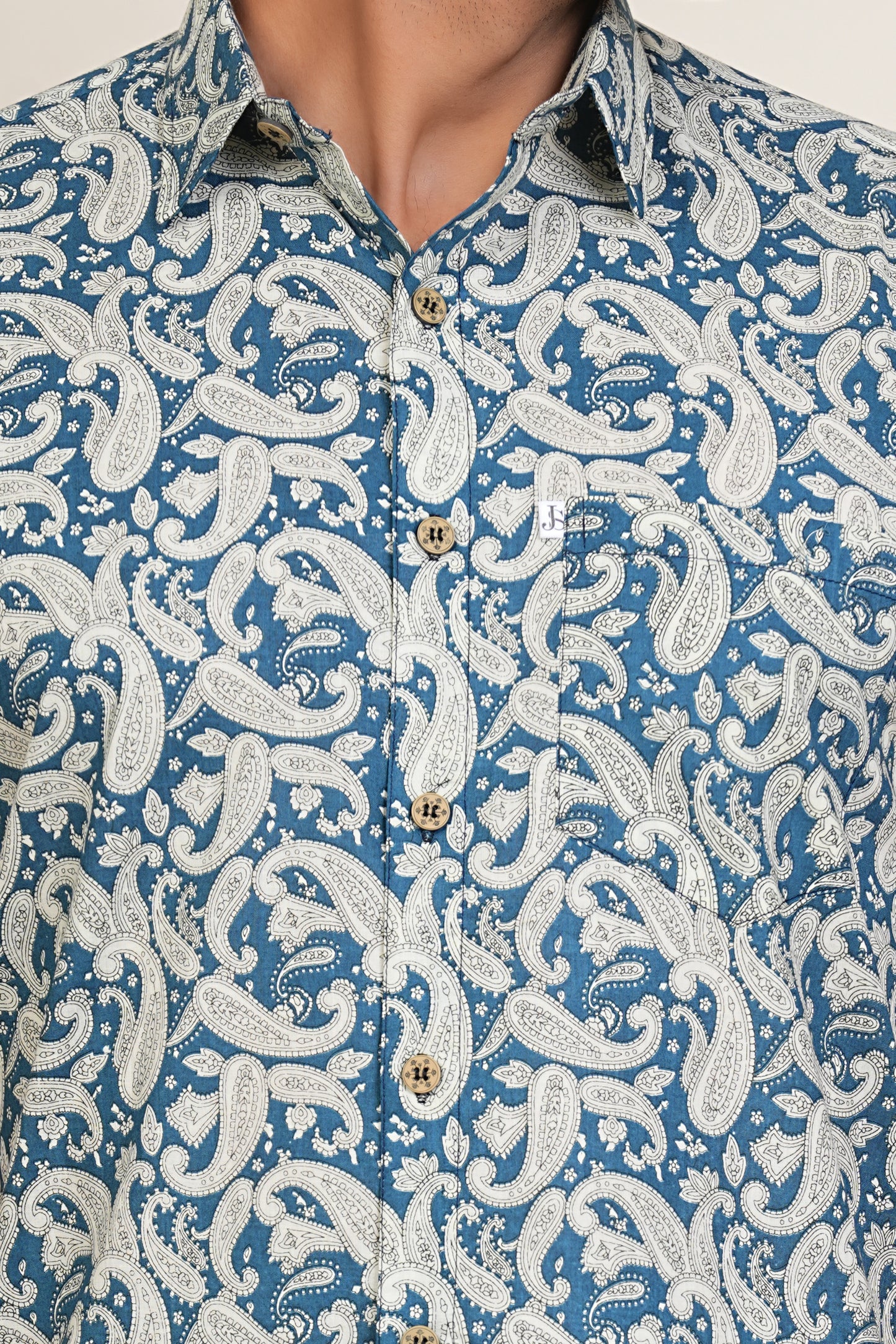 Blue Ambi Hand block Print Plus Size Mens Half Sleeves Cotton Shirt