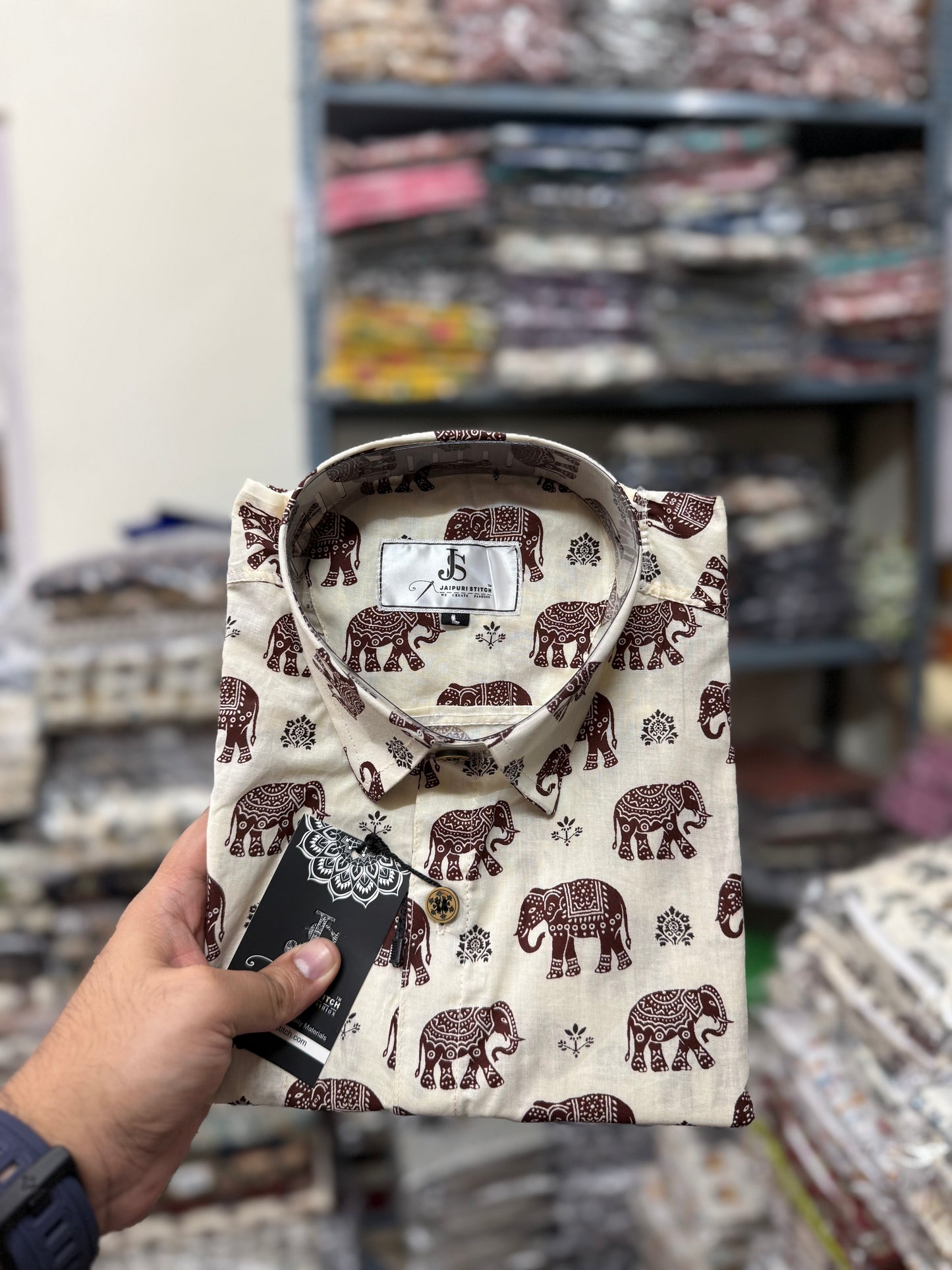 Maroon Ivory Elephant Printed Plus Size Half Sleeves Cotton Shirt