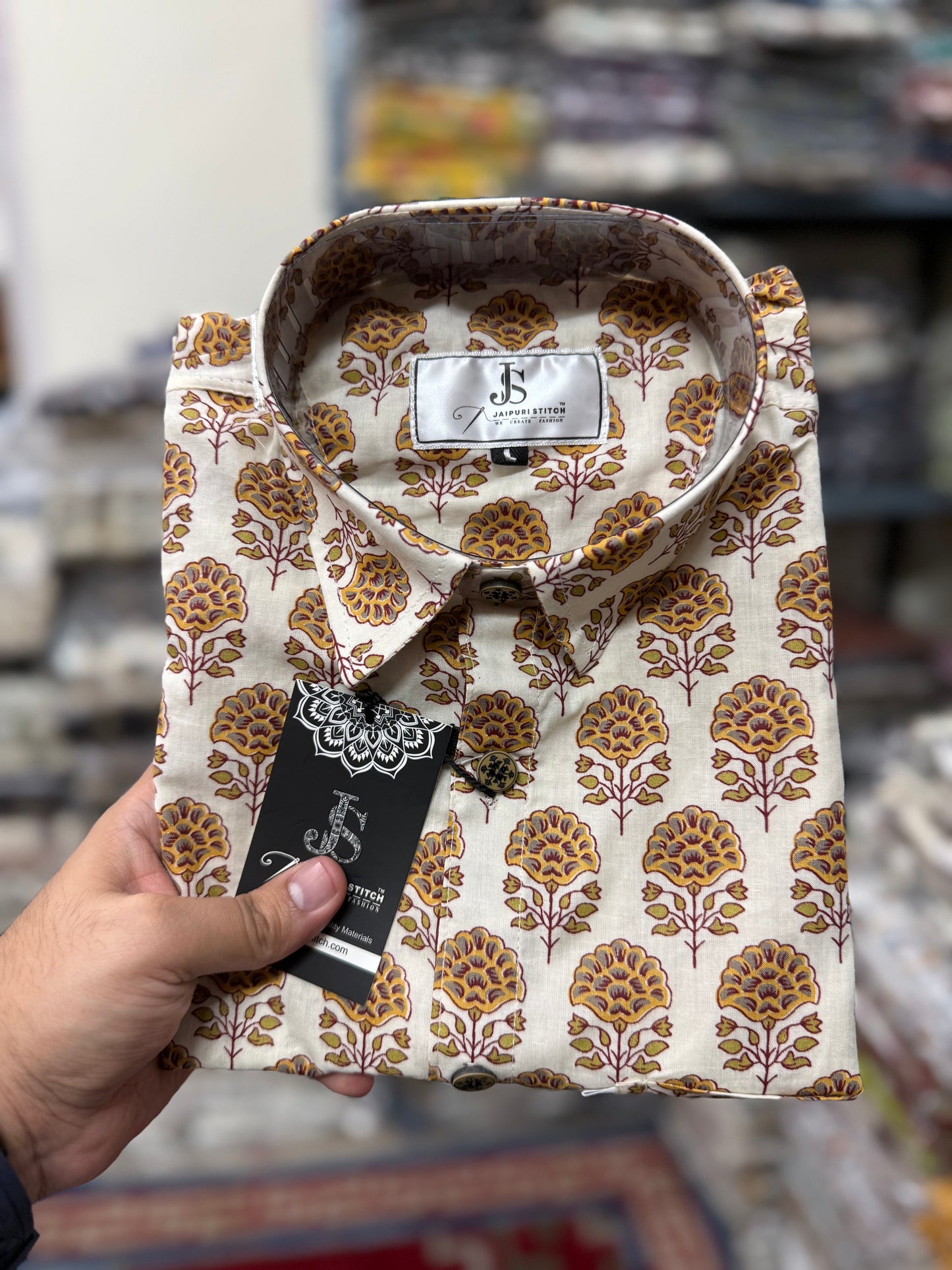 Tree-of-Life Booti Printed Plus Size Half Sleeves Cotton Shirt