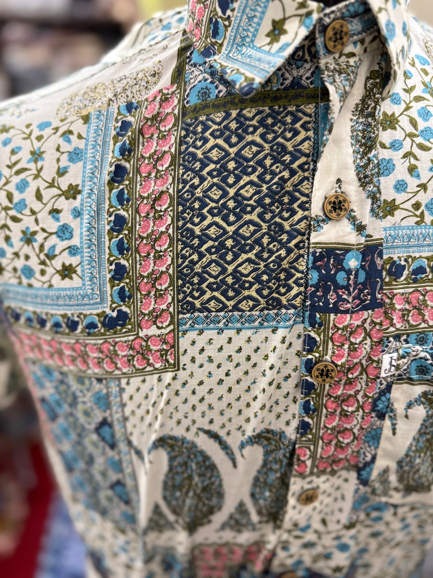 Patchwork Paisley Jaipuri Printed Plus Size Half Sleeves Cotton Shirt