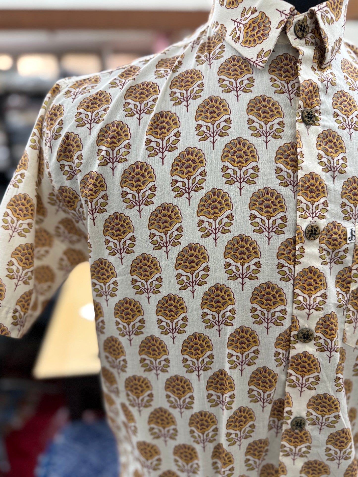 Tree-of-Life Booti Printed Plus Size Half Sleeves Cotton Shirt