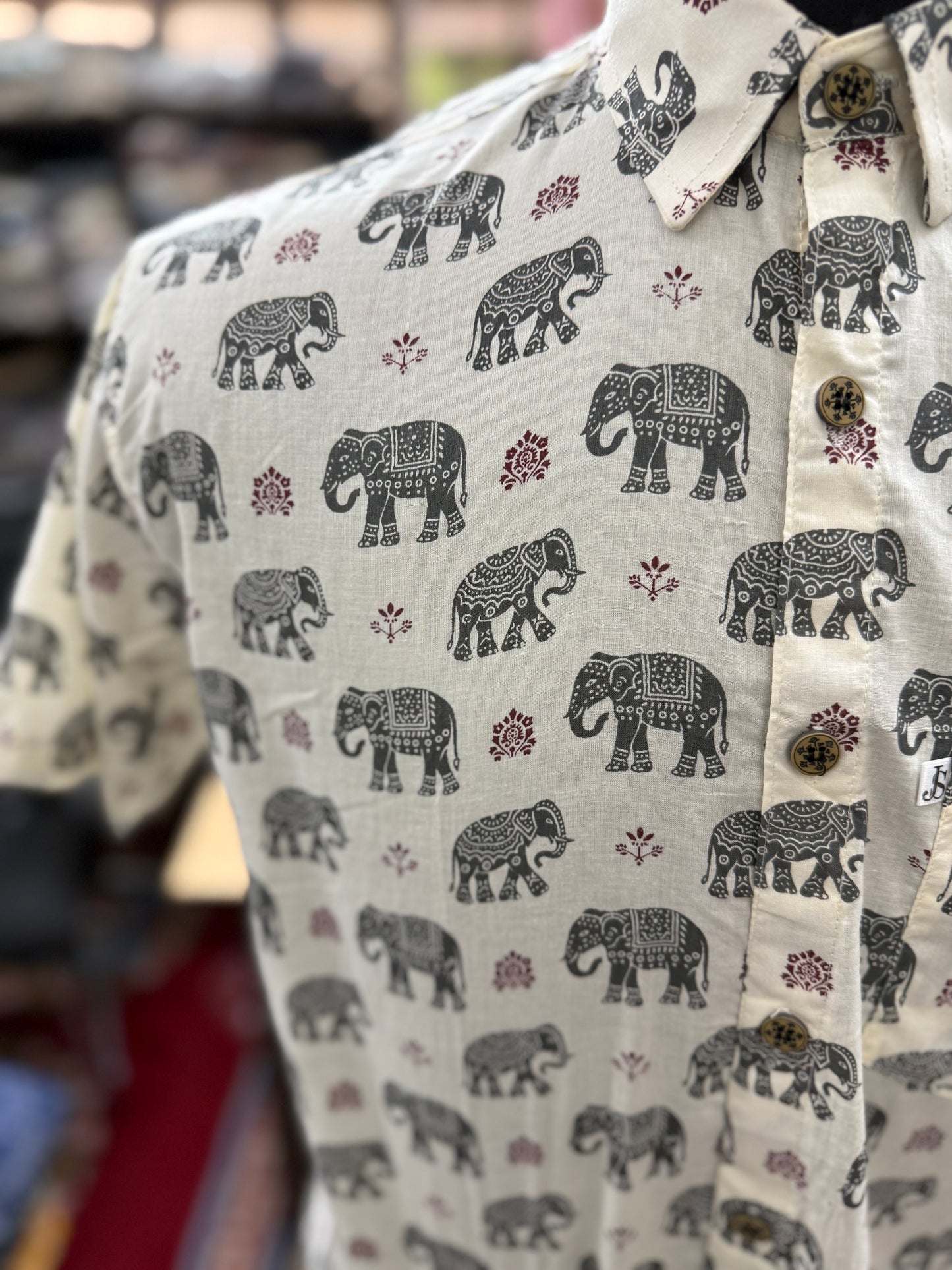 Ivory Grey Elephant Printed Plus Size Half Sleeves Cotton Shirt