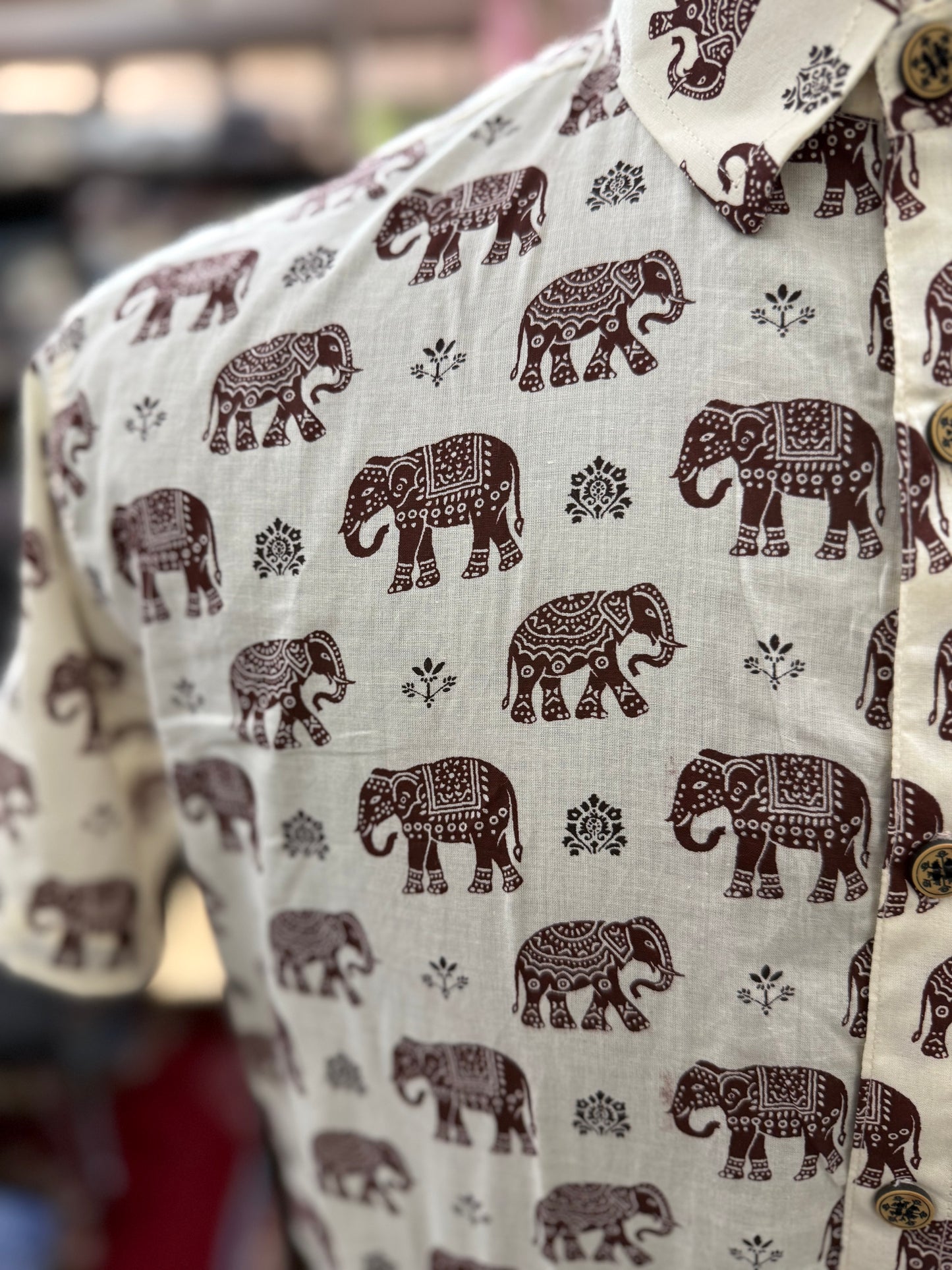 Maroon Ivory Elephant Printed Plus Size Half Sleeves Cotton Shirt