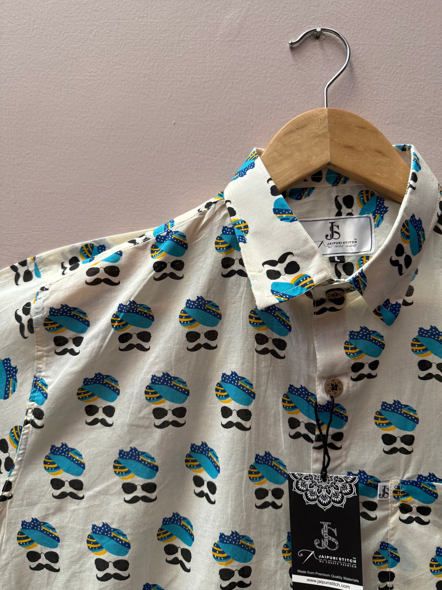 Blue Turban/Pagdi Print Half Sleeves cottonShirt for Men