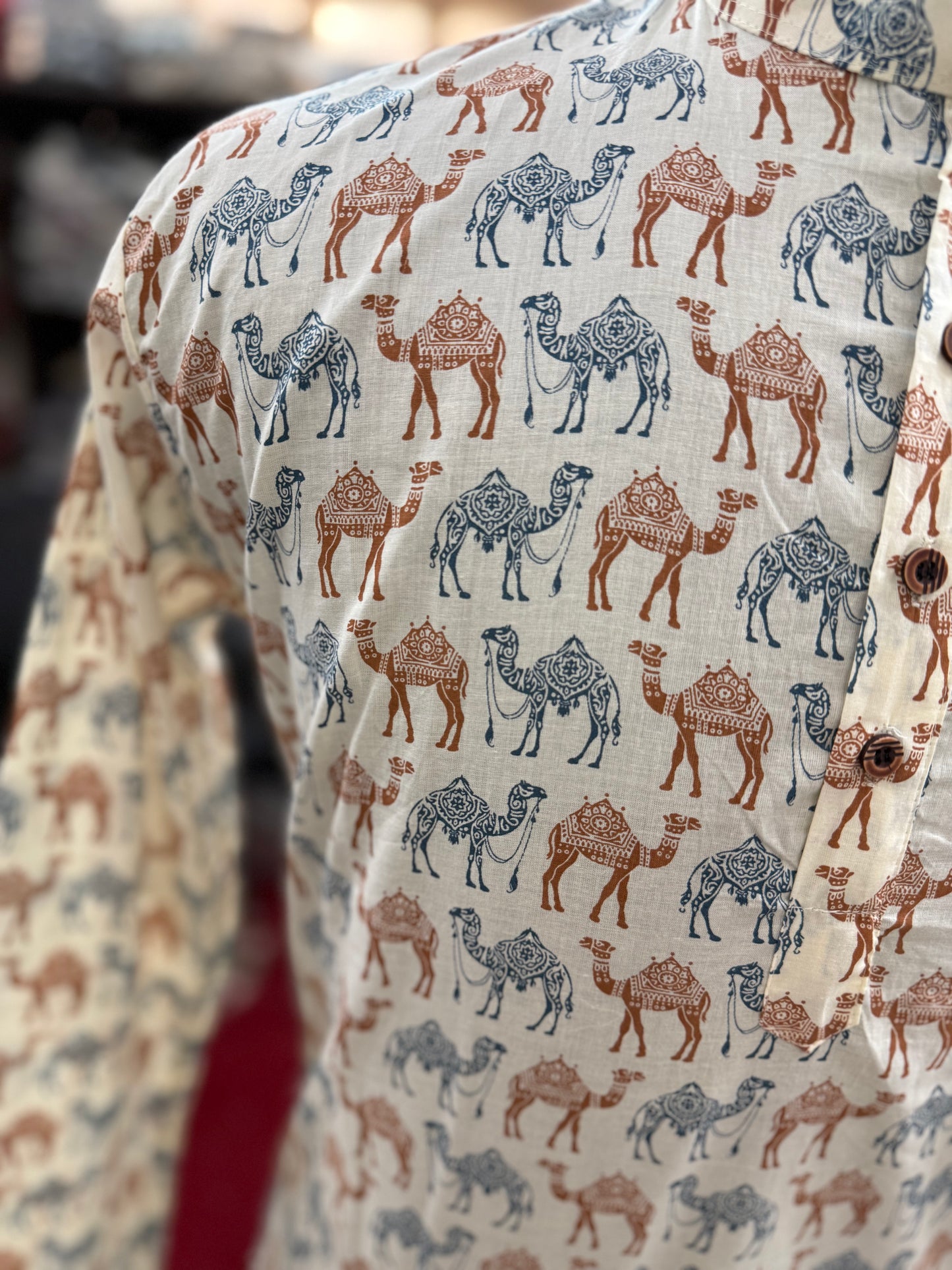 Camel Caravan Printed Full Sleeves Short Kurta for Men
