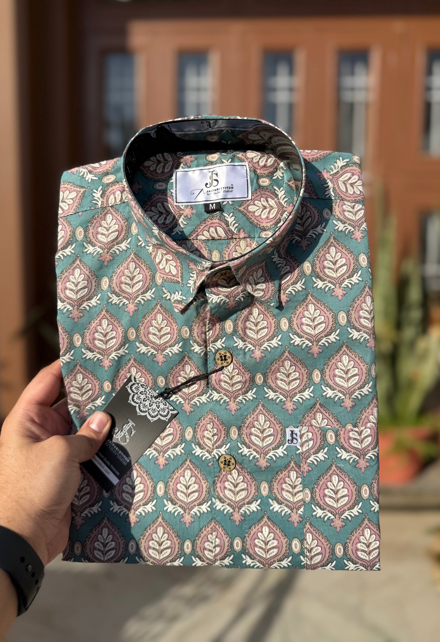 Pastel Cyan Block Printed Plus Size Half Sleeves Shirts for Men's