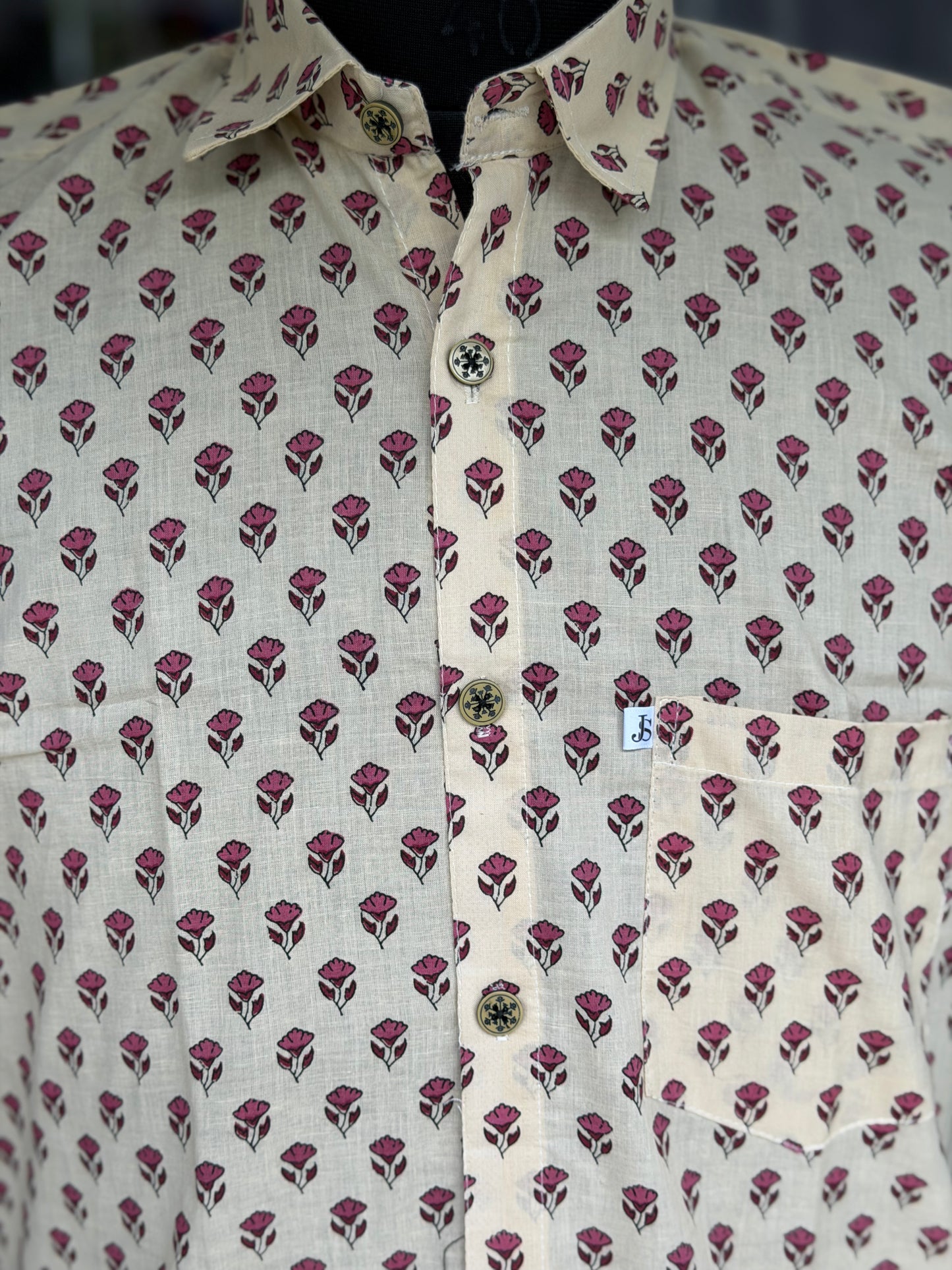 Beige Pink Booti Printed Mens Half Sleeves Shirt
