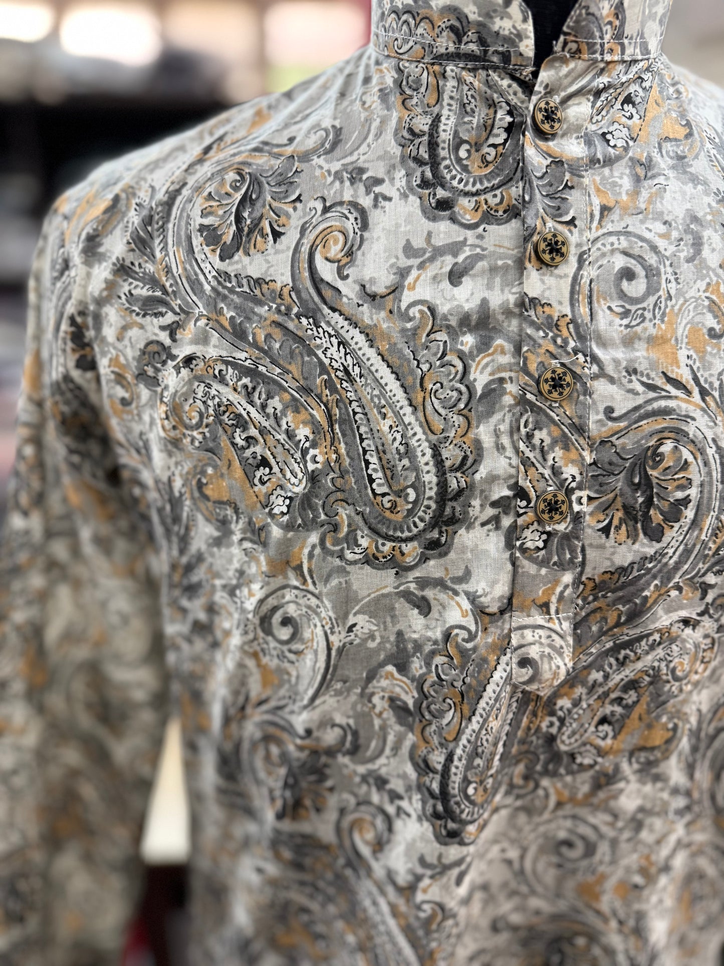 Ash Grey Paisley Printed Full Sleeves Long Kurta for Men