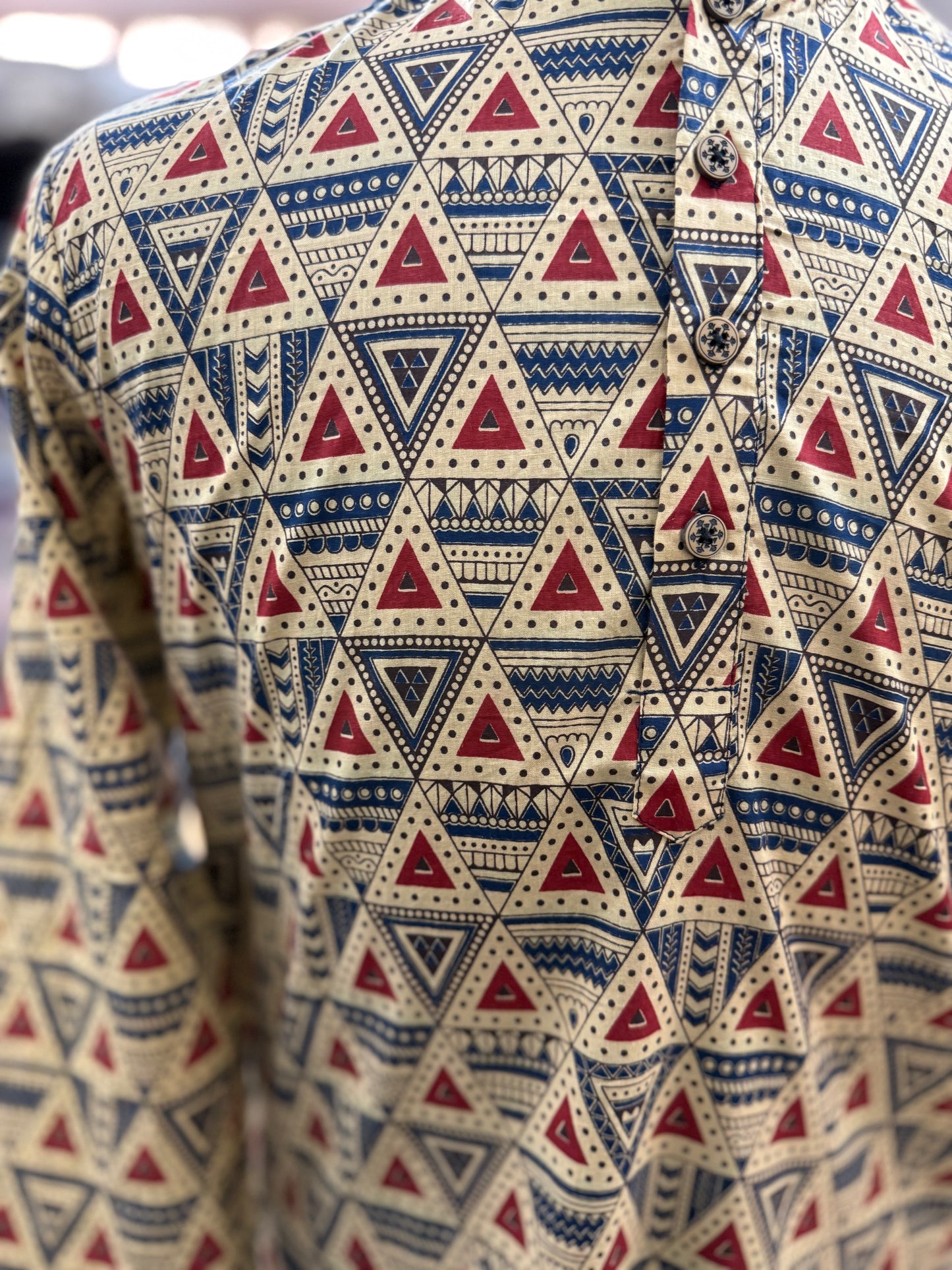 Beige Triangles Printed Full Sleeves Long Kurta for Men