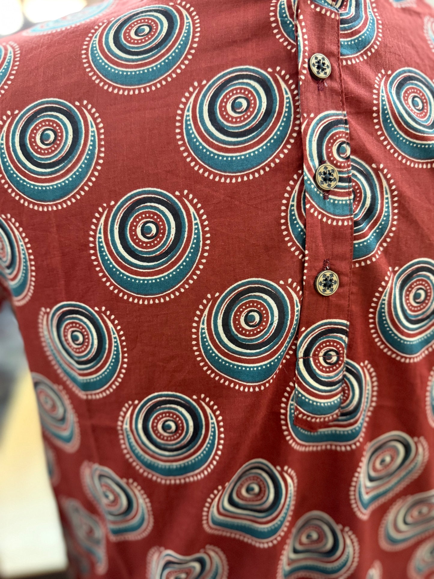 Maroon Chakra Printed Full Sleeves Long Kurta for Men