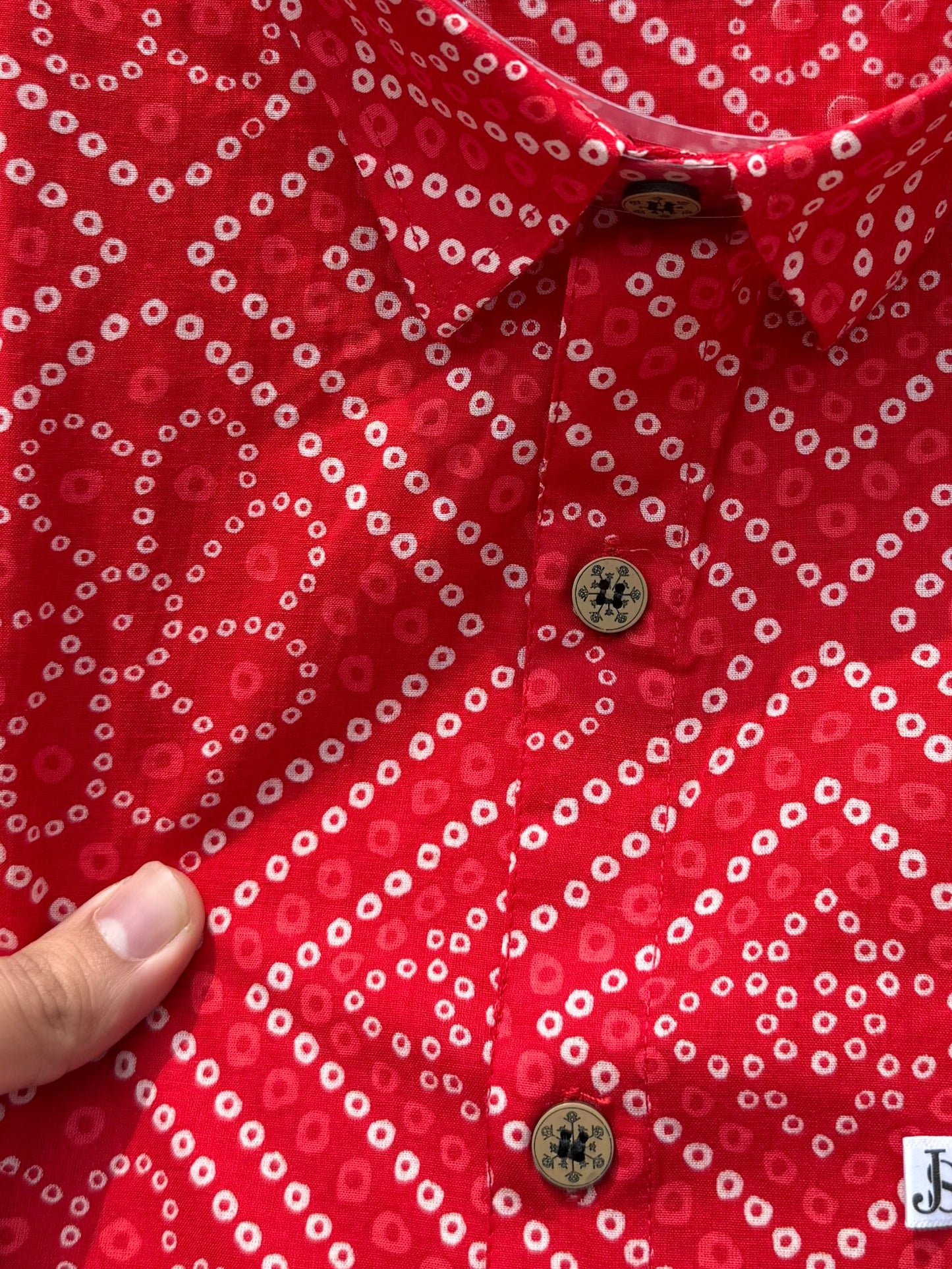 red Bandhani/Bandhej Printed Mens Half Sleeves Cotton Shirt