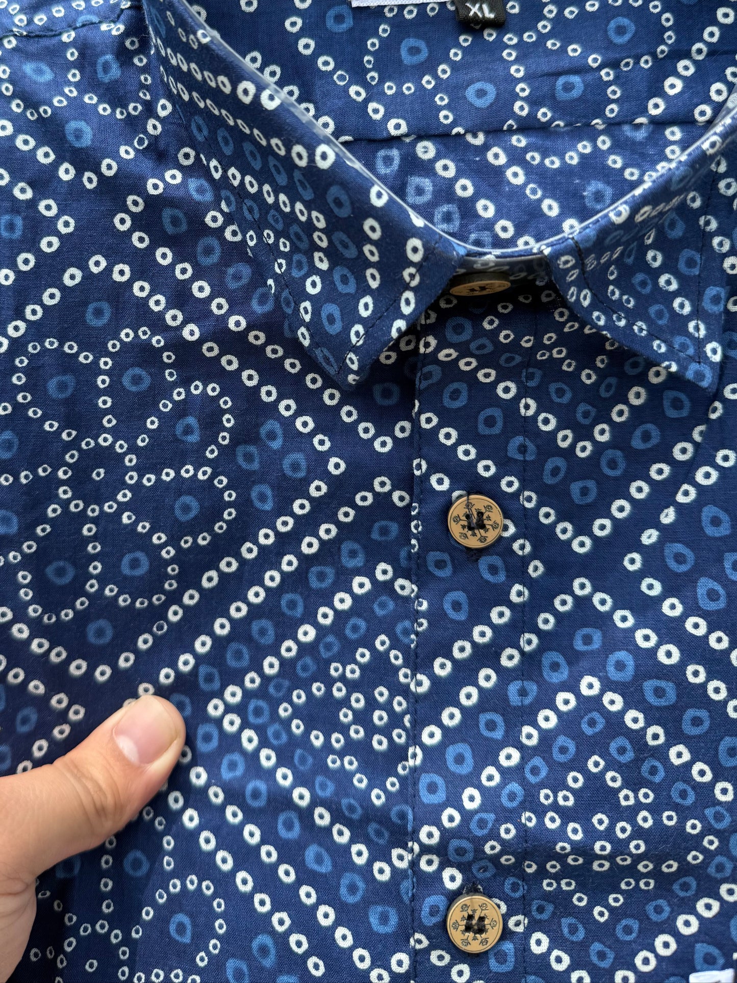 Blue Bandhani/Bandhej Printed Mens Half Sleeves Cotton Shirt