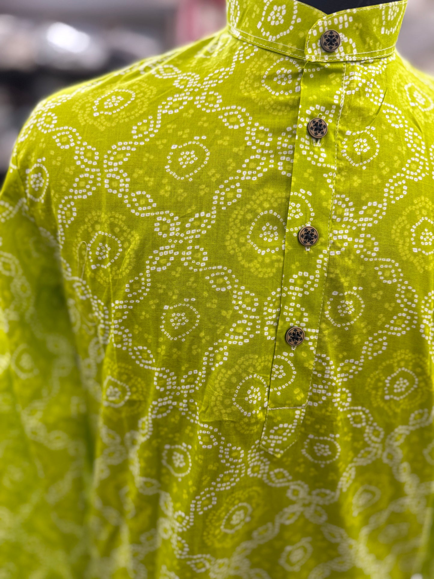 Lime BandhejBaaz Printed Full Sleeves Long Kurta for Men