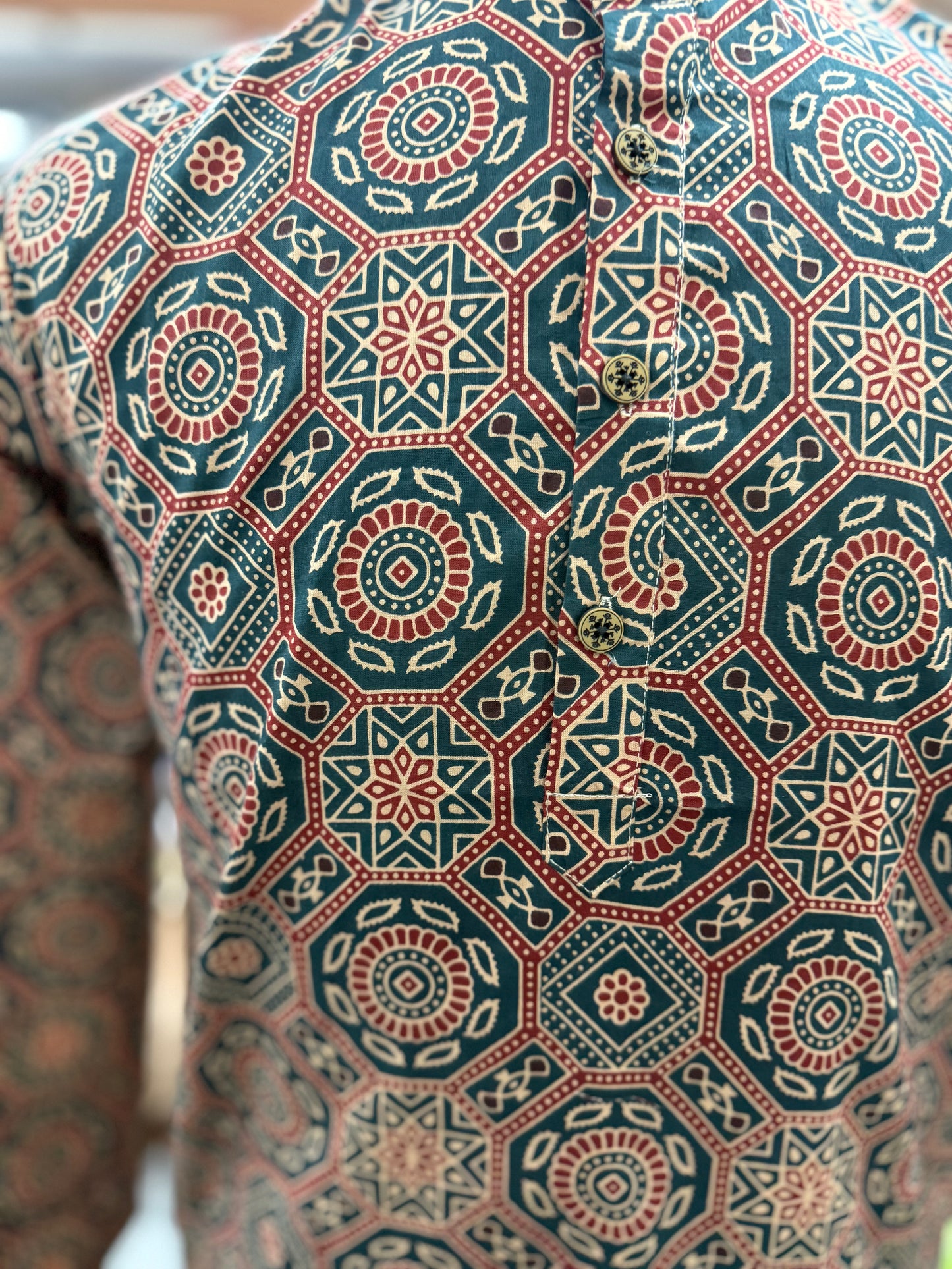 Octagon Ajrakh Printed Full Sleeves Long Kurta for Men