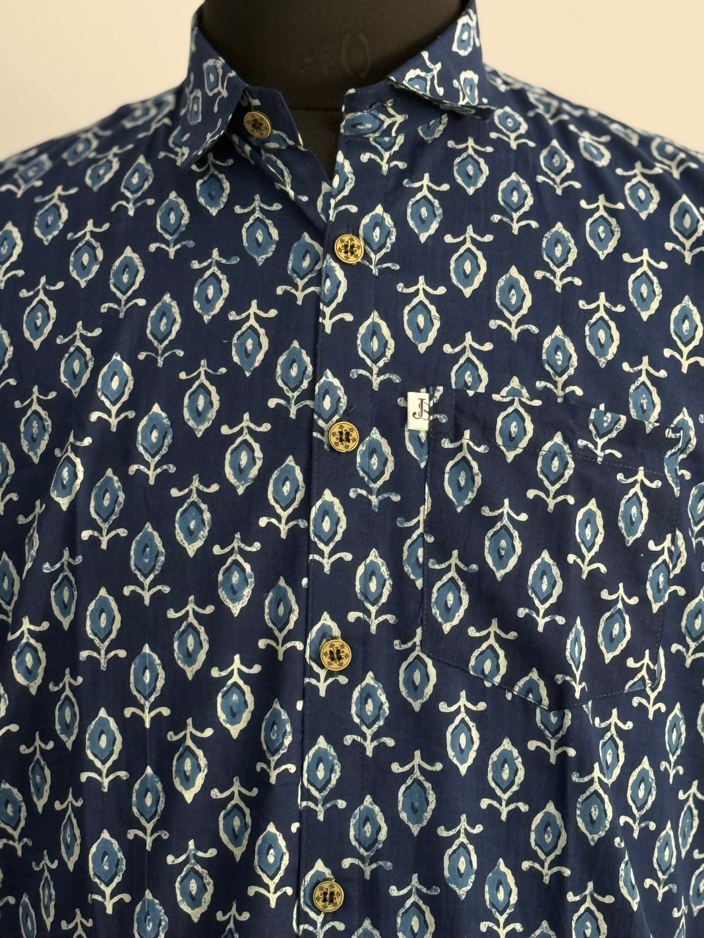 Indigo Ambi Boota Printed Half Sleeves Cotton Shirt for Men