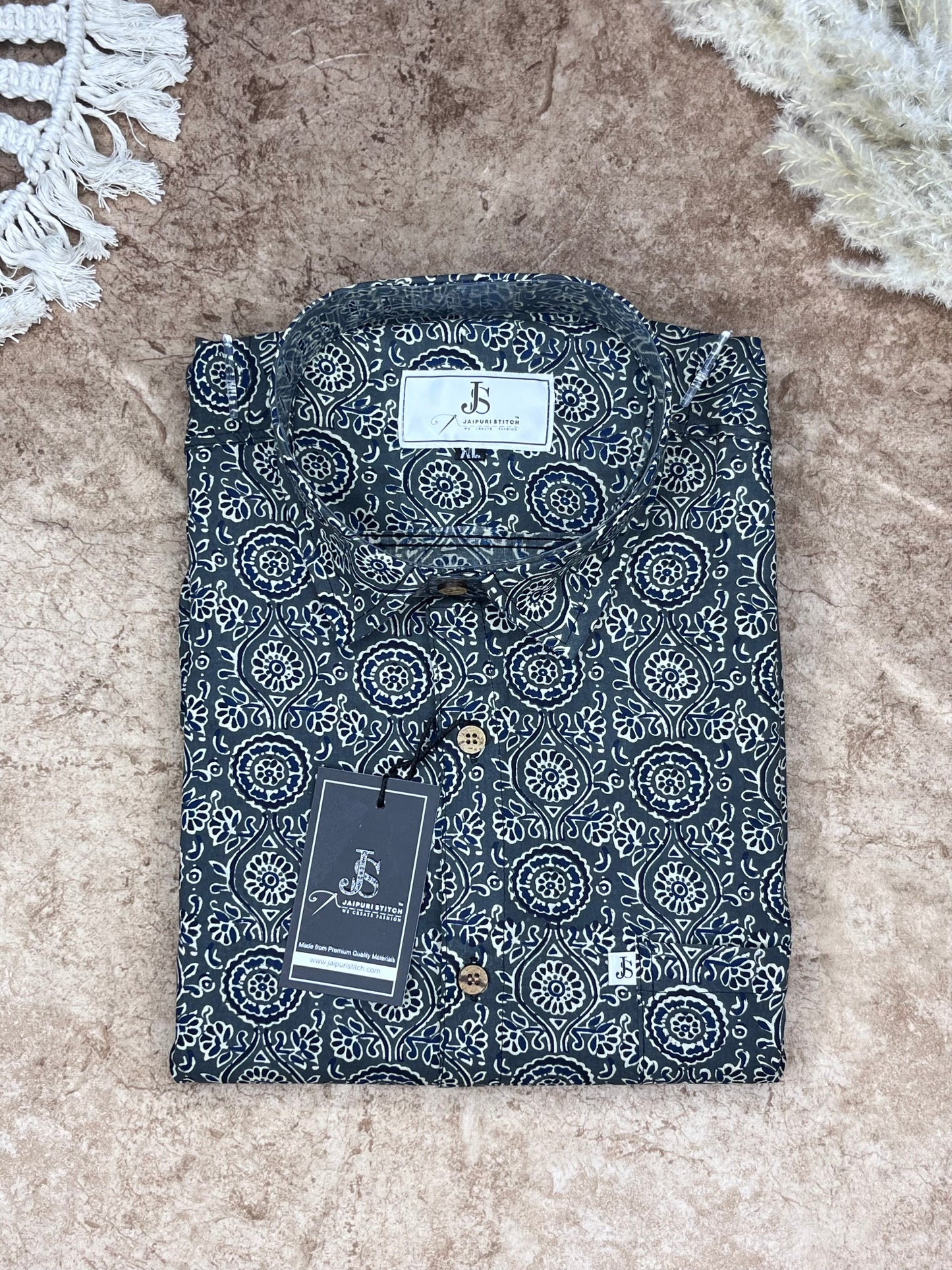 Dark Grey Ajrak Printed full sleeves shirts for mens