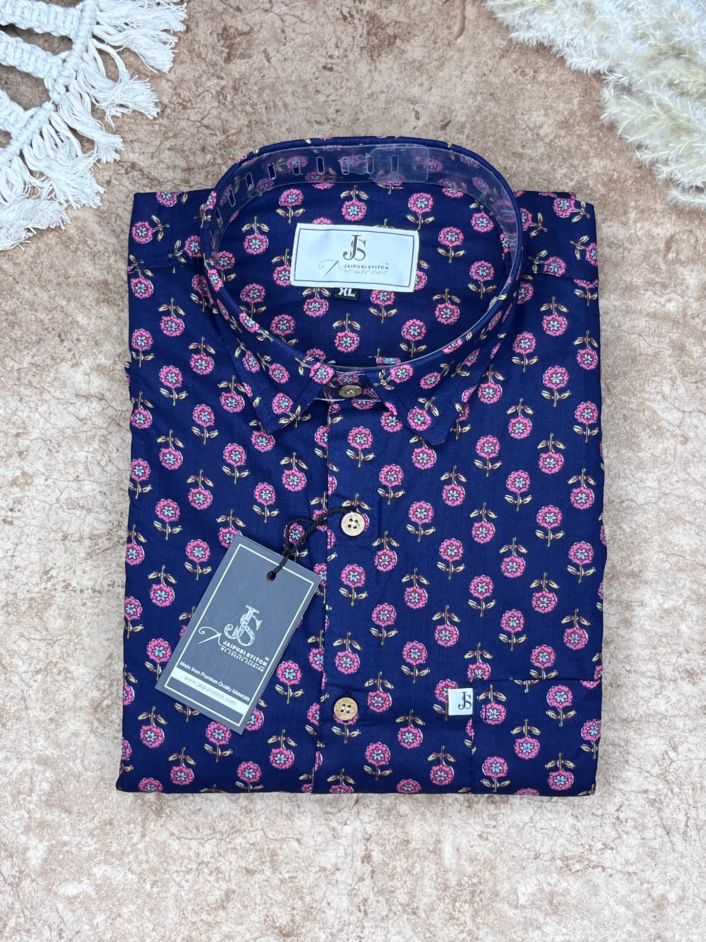 Navy Blue Booti/mofit Printed full sleeves shirts for mens