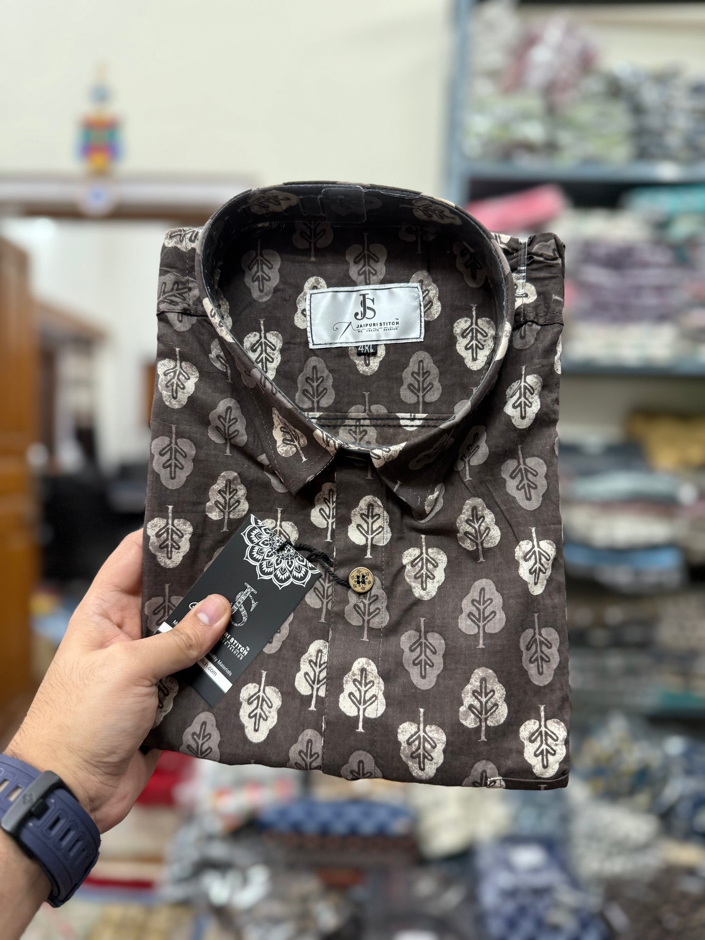 Brown leaf Print Plus Size Mens Half Sleeves Cotton Shirt