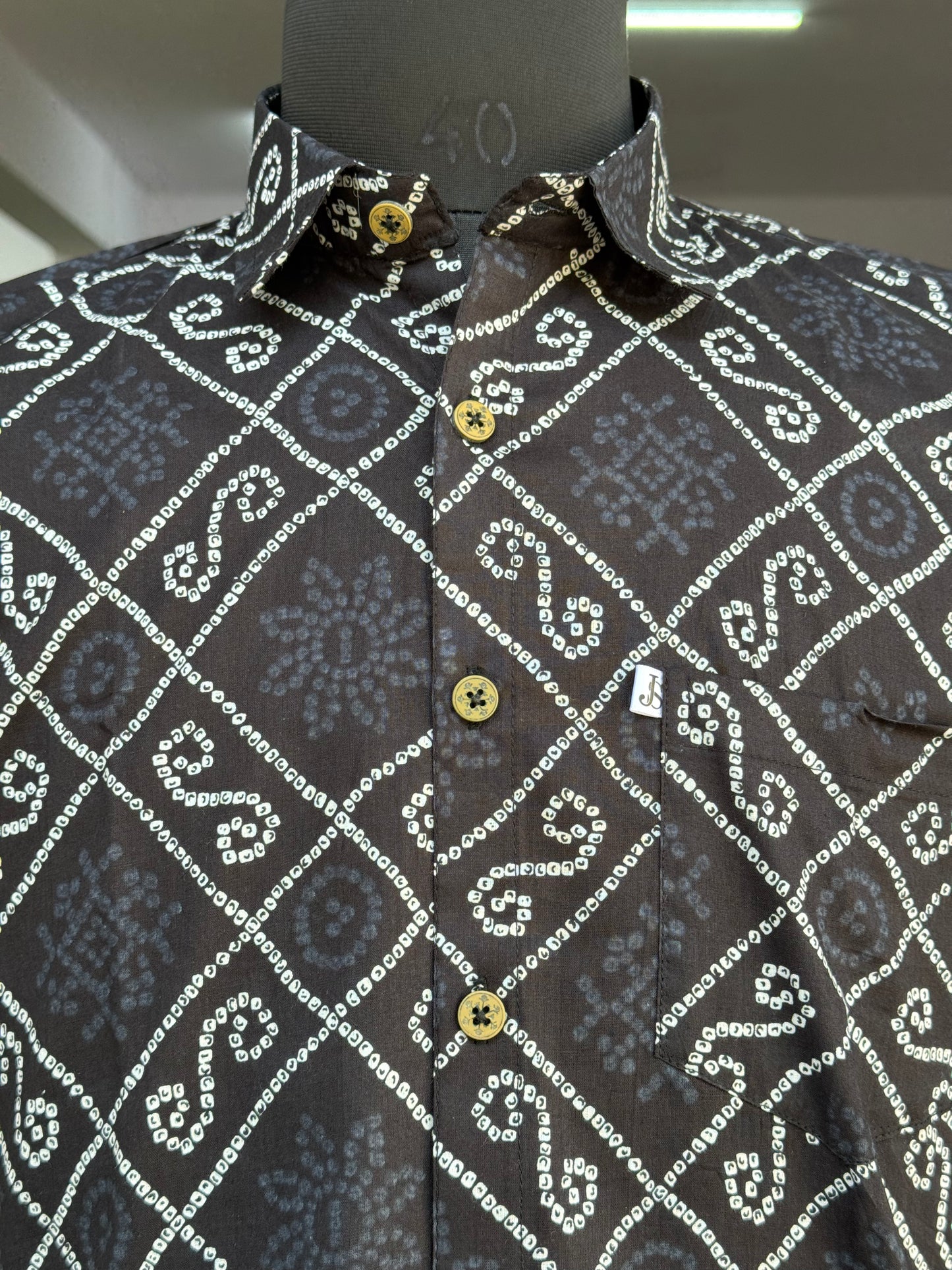 New Black Bandhani/Bandhej Printed Mens Half Sleeves Cotton Shirt