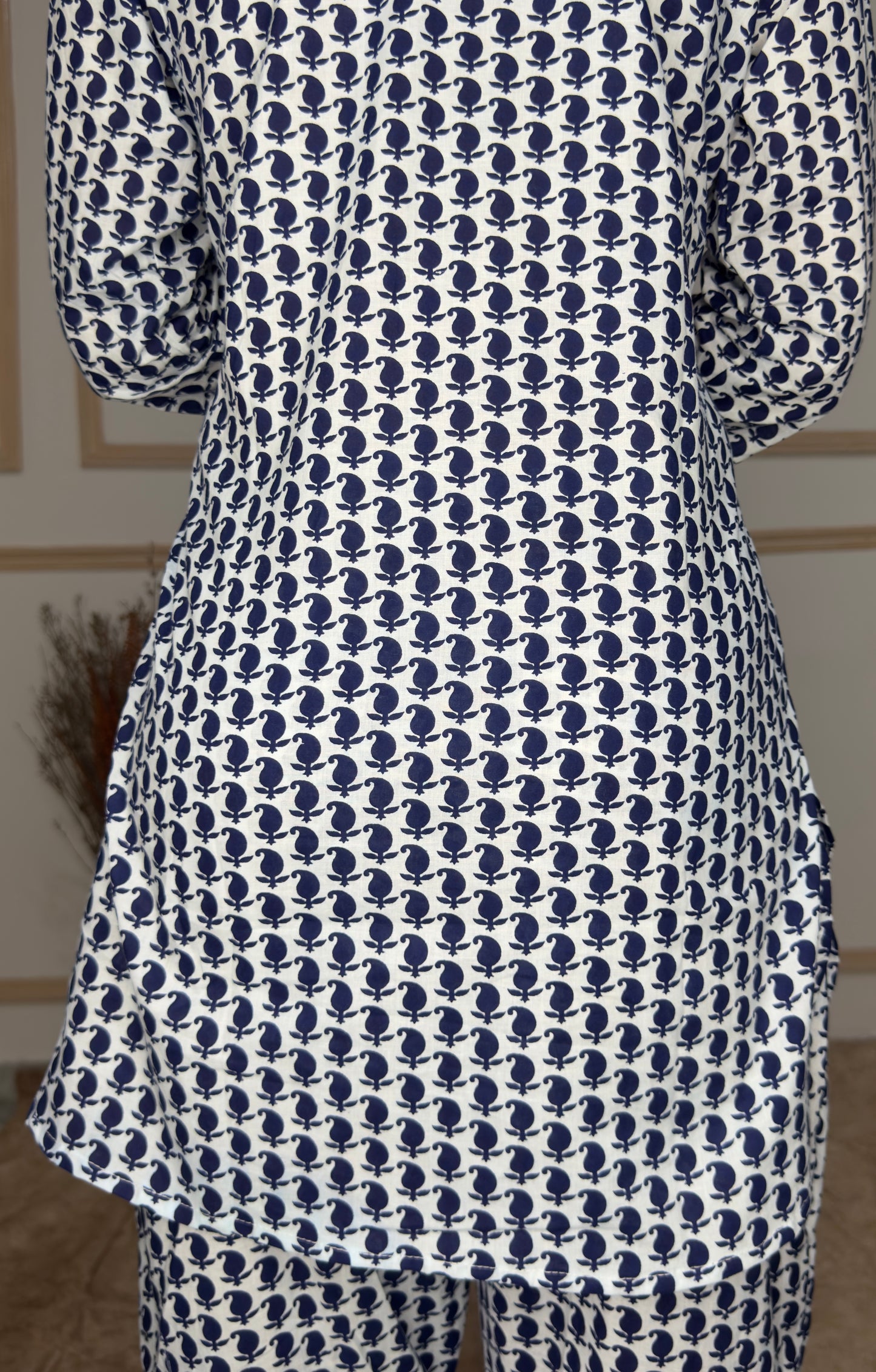 Authentic White And Blue Ambiya printed Cotton Co-Ord set