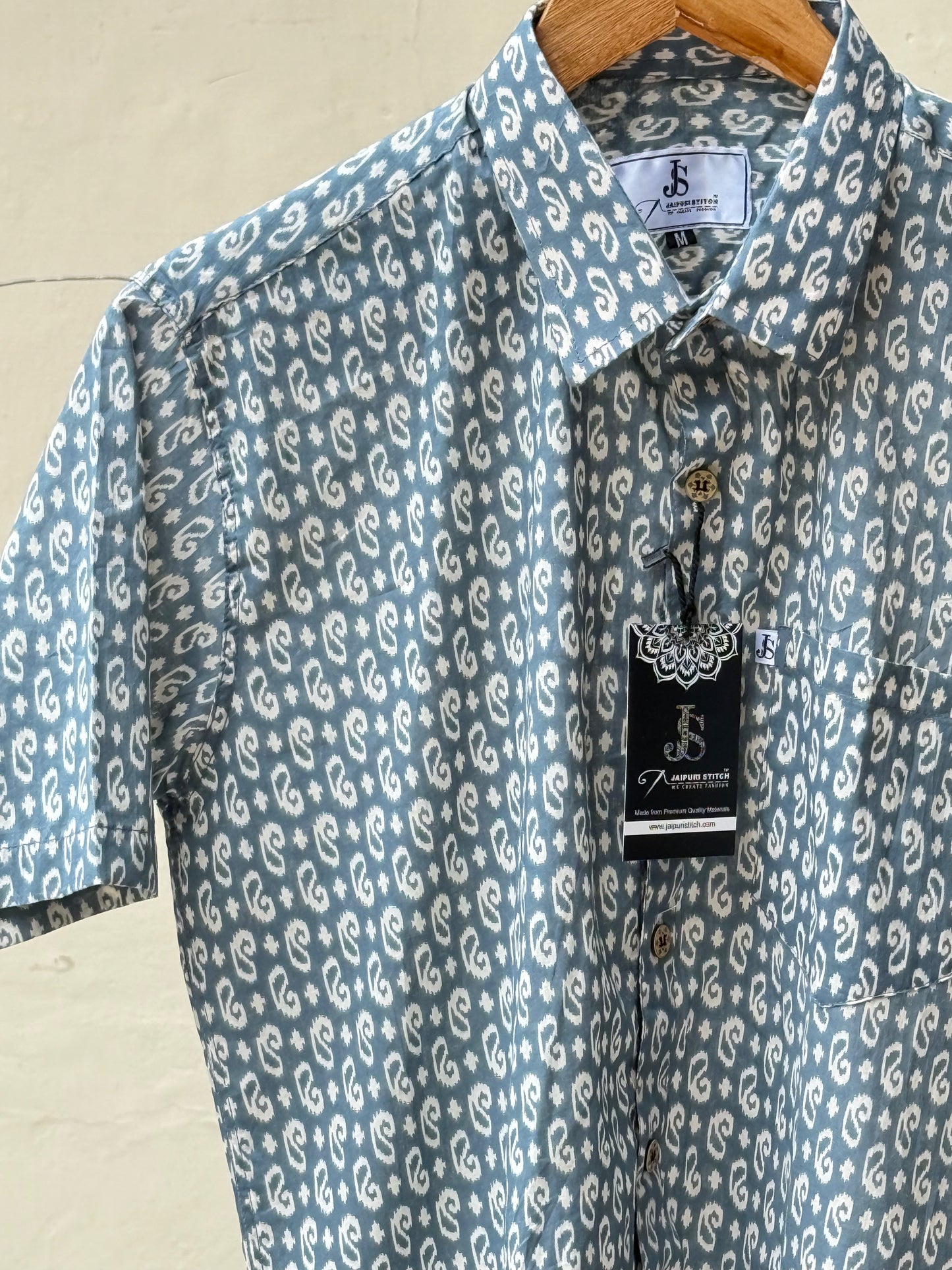 Grey Ikkat Booti Printed Mens Half Sleeves Cotton Shirt