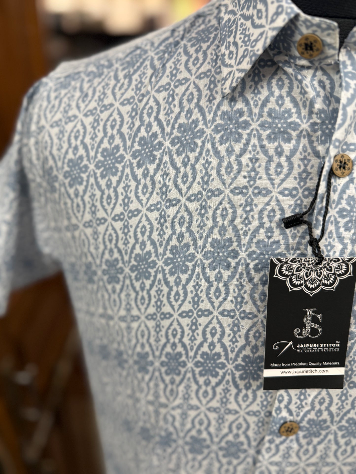 Grey Ikat Print Plus Size Mens Half Sleeves Cotton Shirt