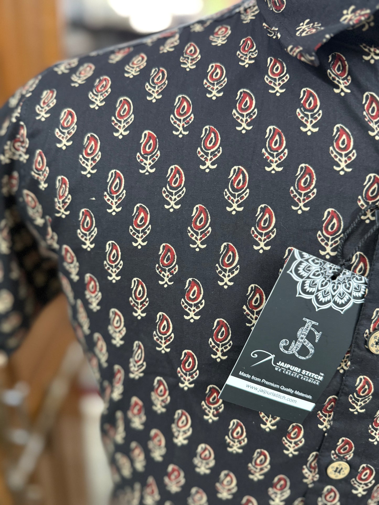 Black Paisley Boota Plus Size Mens Half Sleeves Cotton Shirt