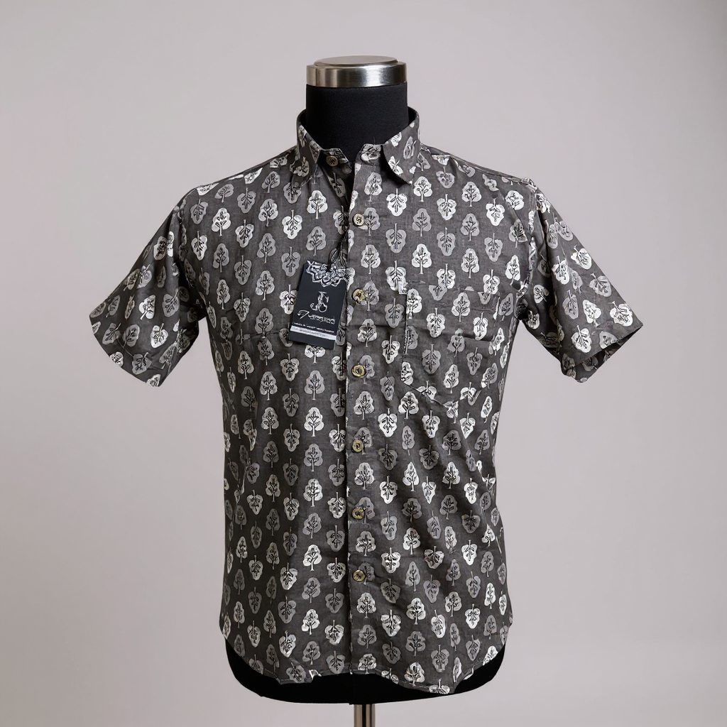 Brown leaf Print Plus Size Mens Half Sleeves Cotton Shirt