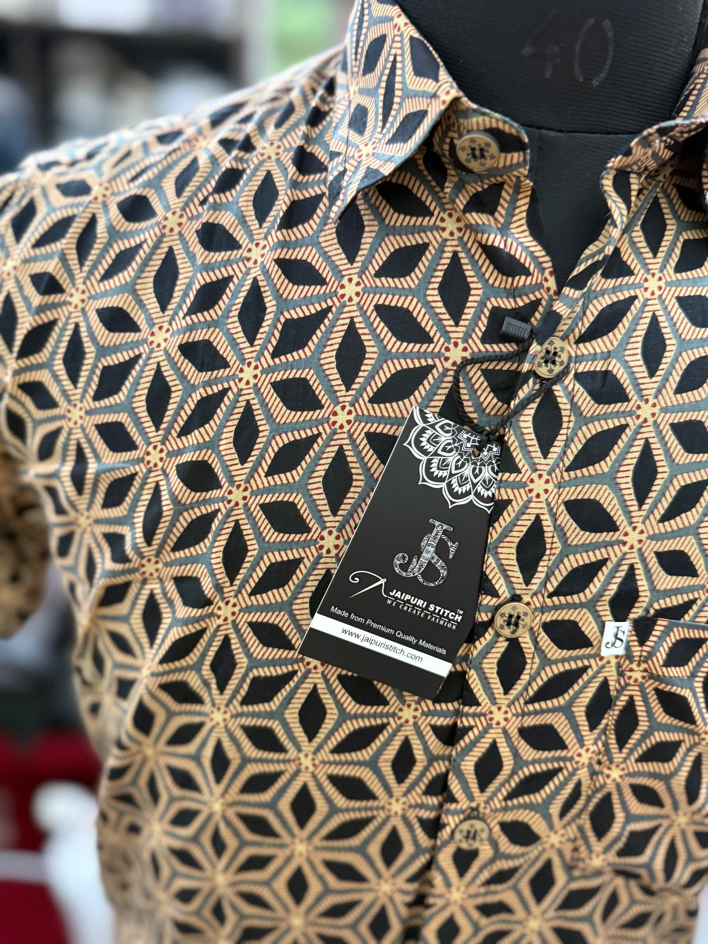 Golden Lattice Printed Mens Half Sleeves Cotton Shirt