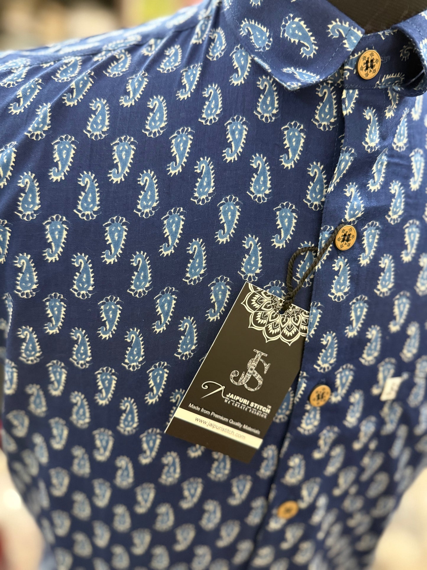 Blue Hand Motif Printed Mens Half Sleeves Cotton Shirt
